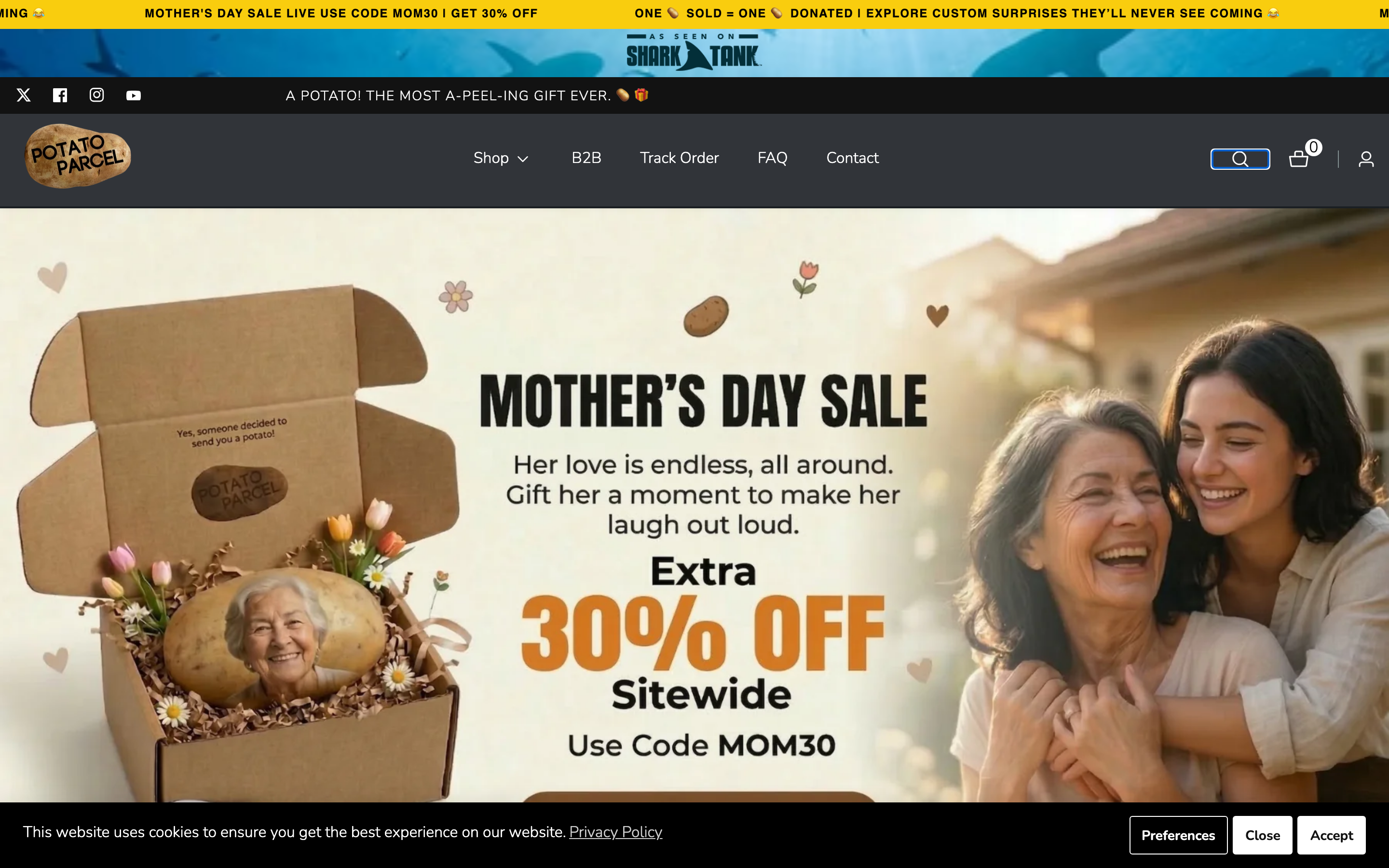 Photo Products potatoparcel.com homepage screenshot