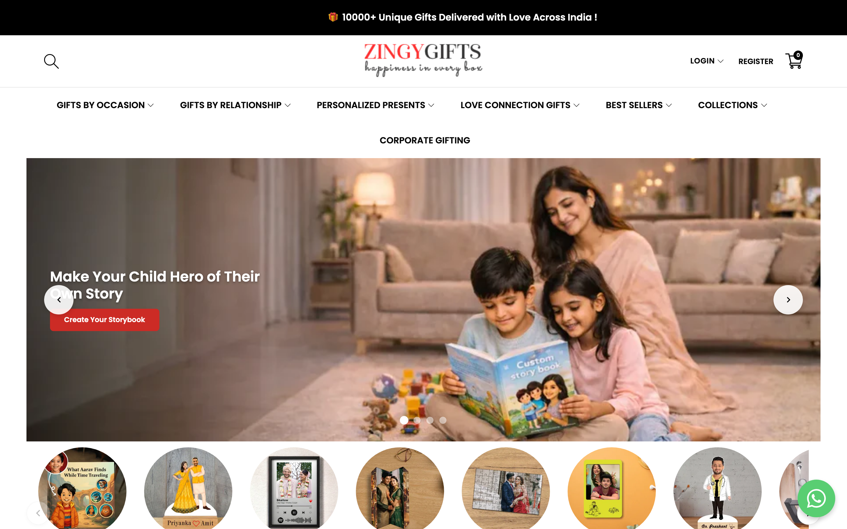 Photo Products zingygifts.com homepage screenshot