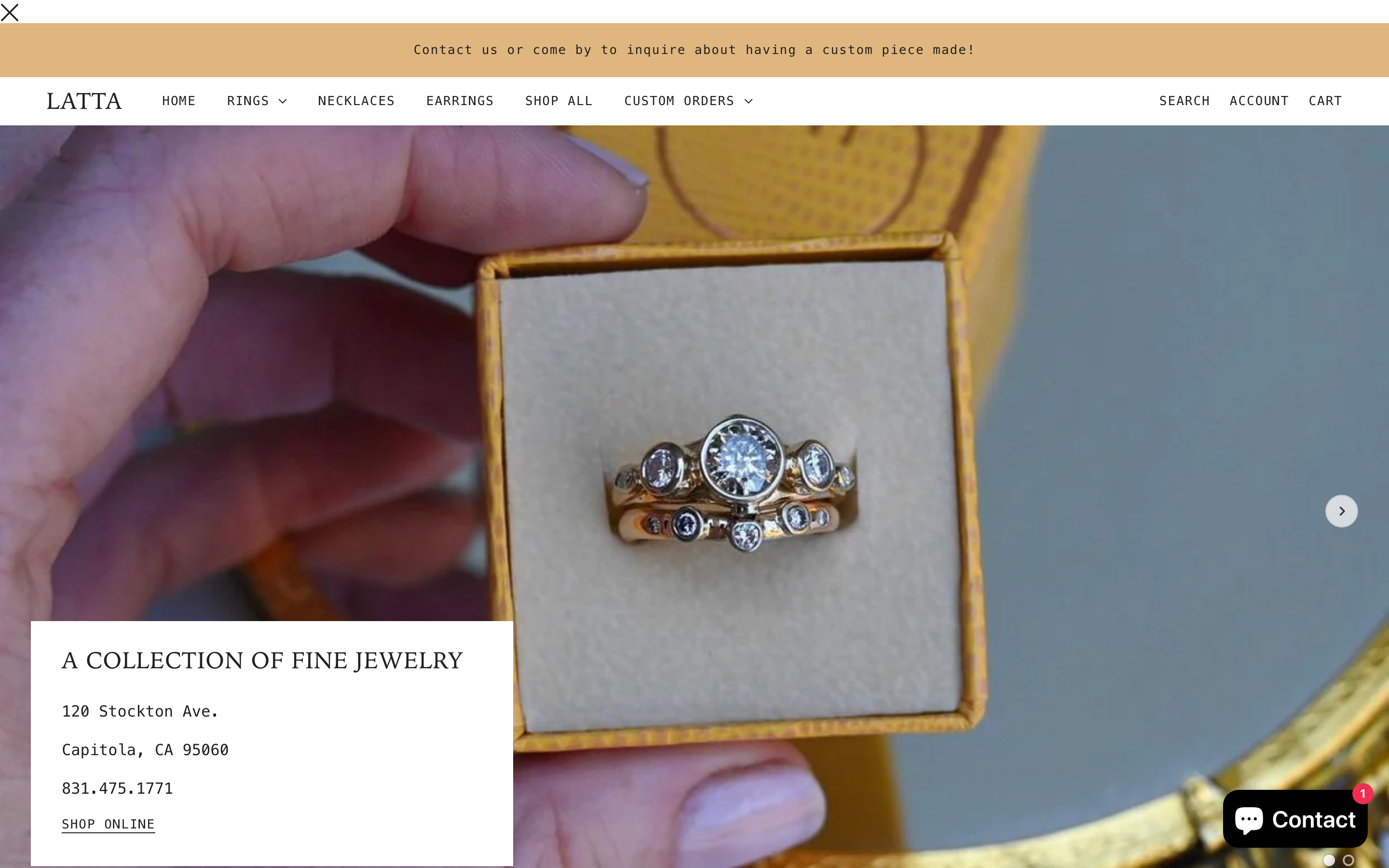 Ring  Lattajewelry.Myshopify.Com homepage screenshot showing rings offerings