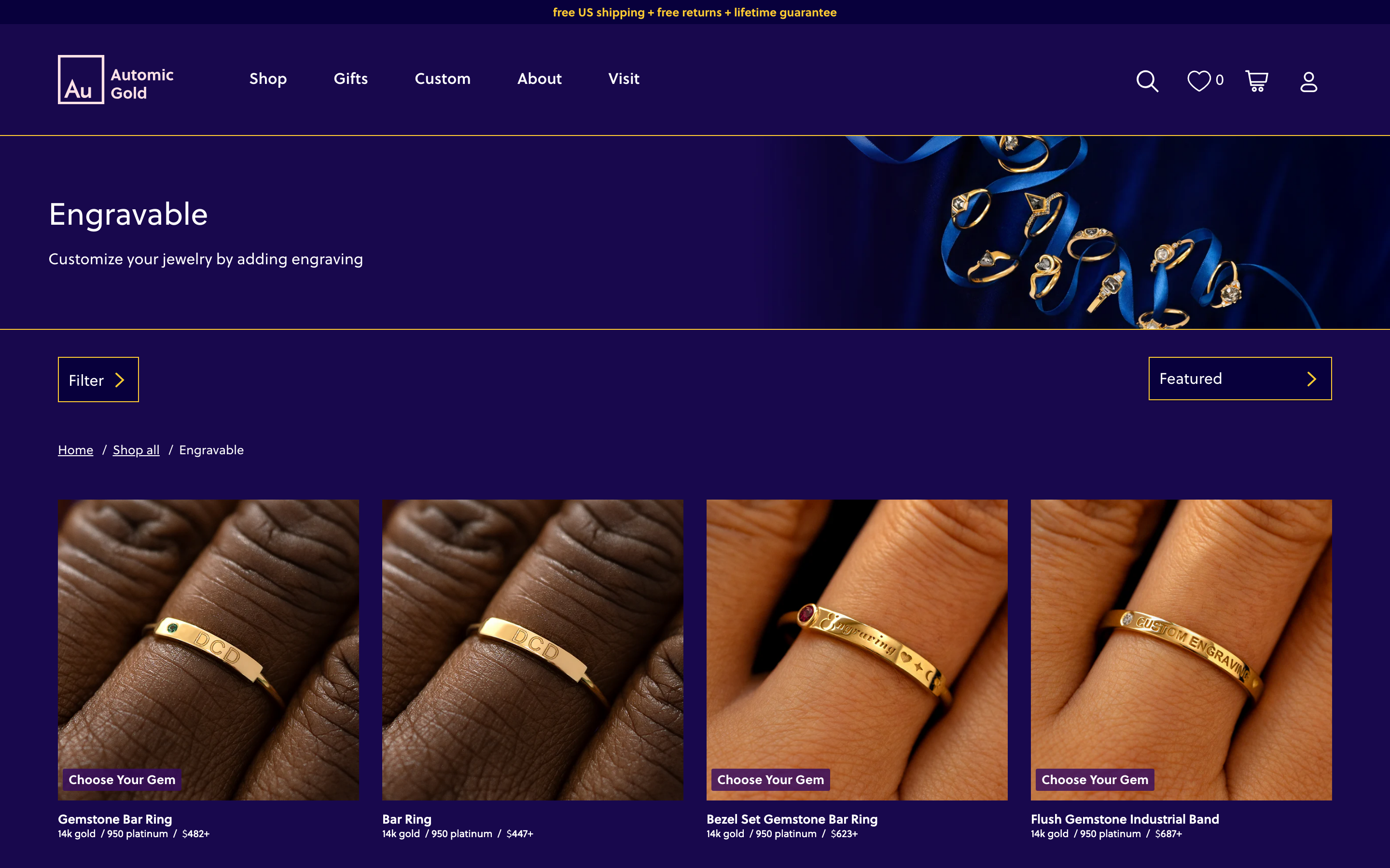 Rings  Automicgold Com customizer screenshot showing rings offerings