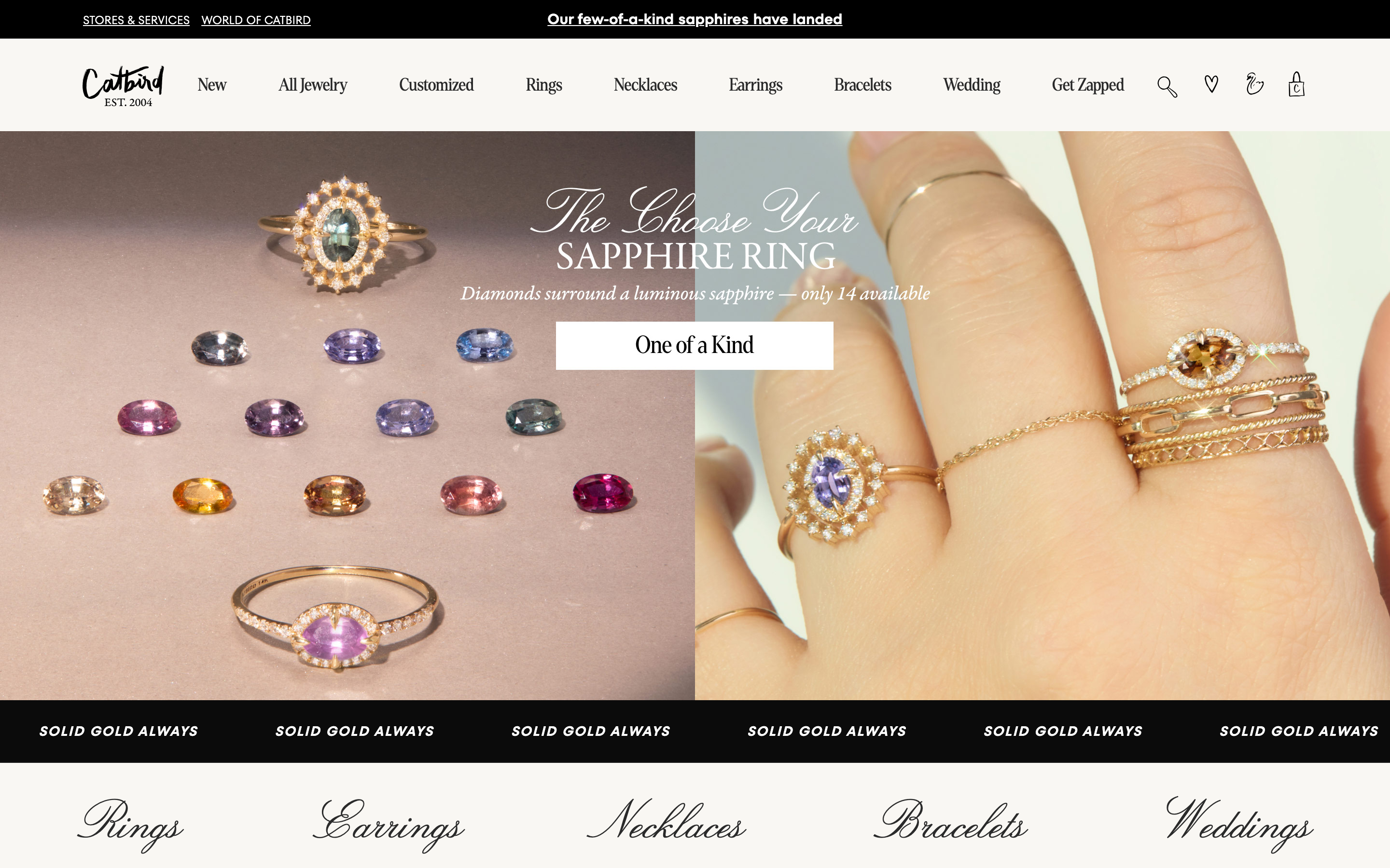 Rings  Catbirdnyc Com homepage screenshot showing rings offerings