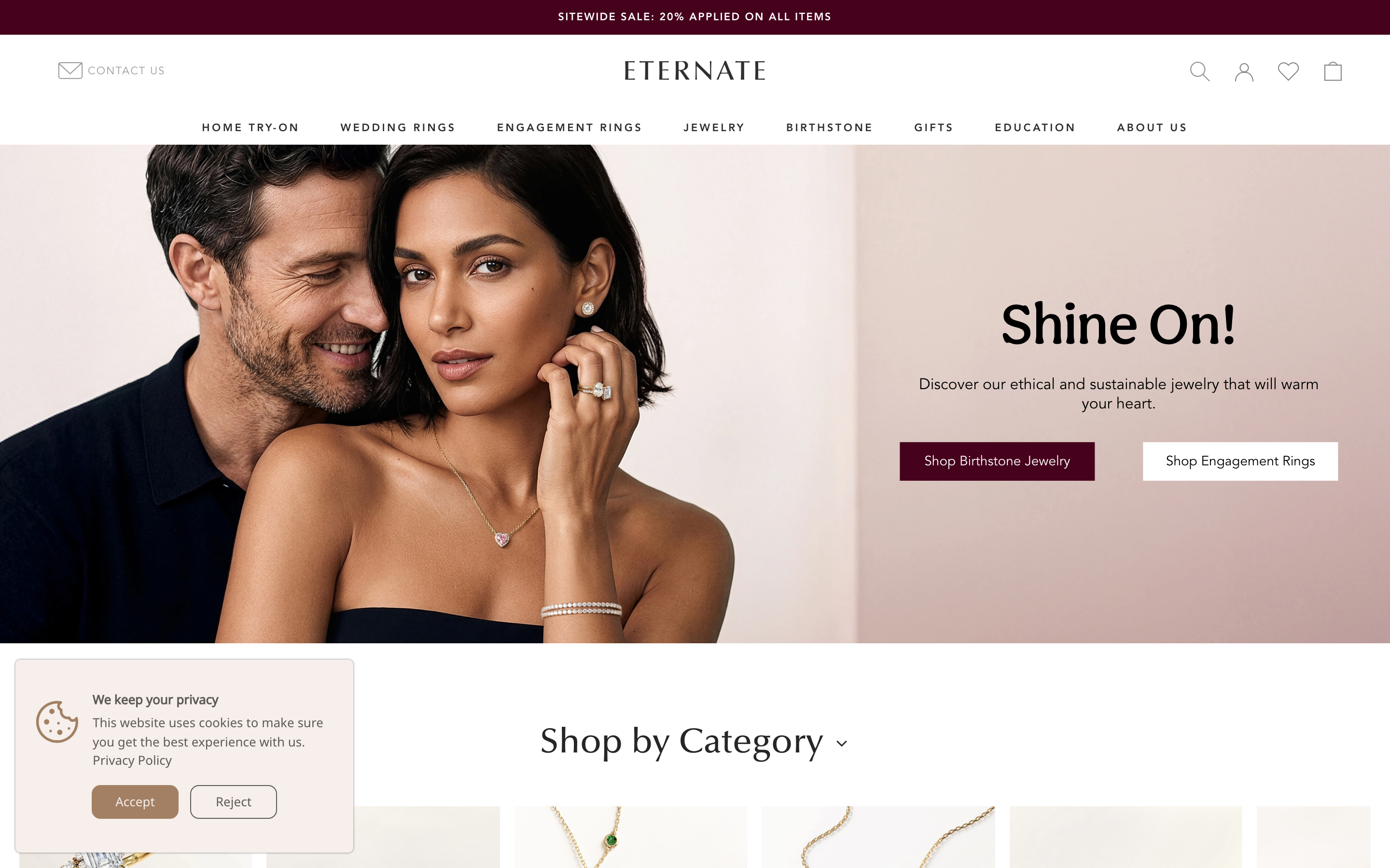 Rings  Eternate Com homepage screenshot showing rings offerings