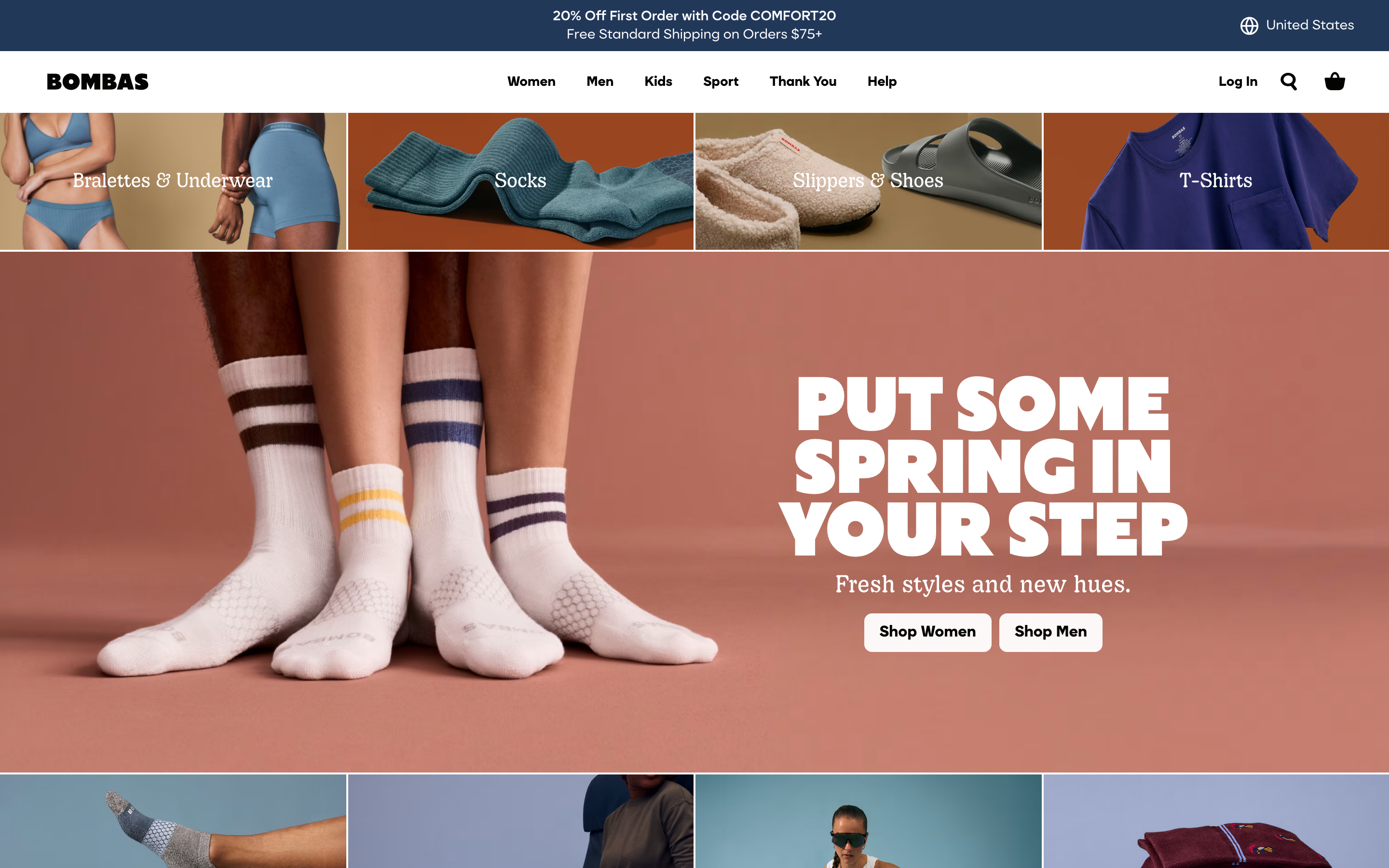 Socks  Bombas page screenshot showing socks offerings