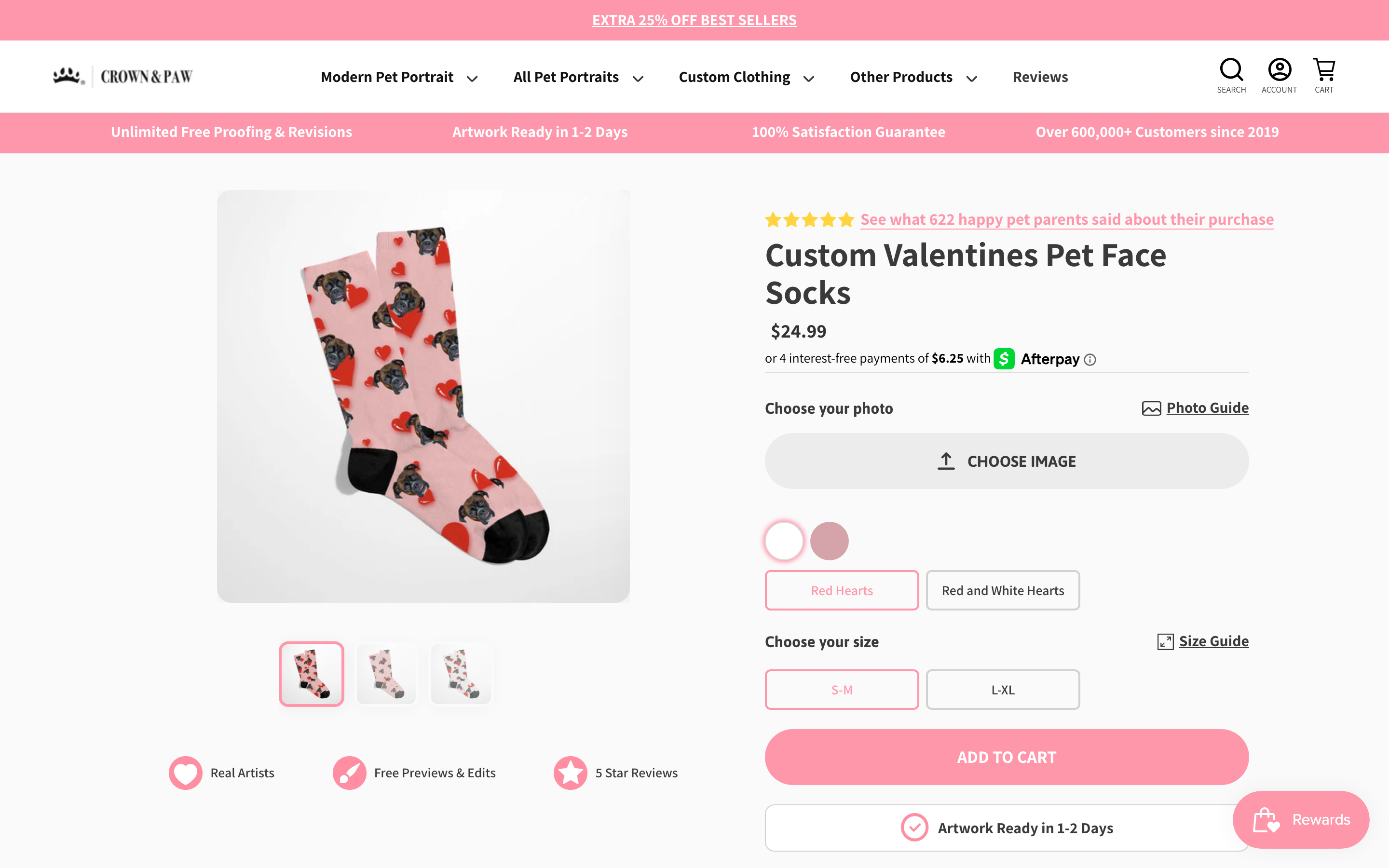 Socks  Crown And Paw product page screenshot showing socks offerings