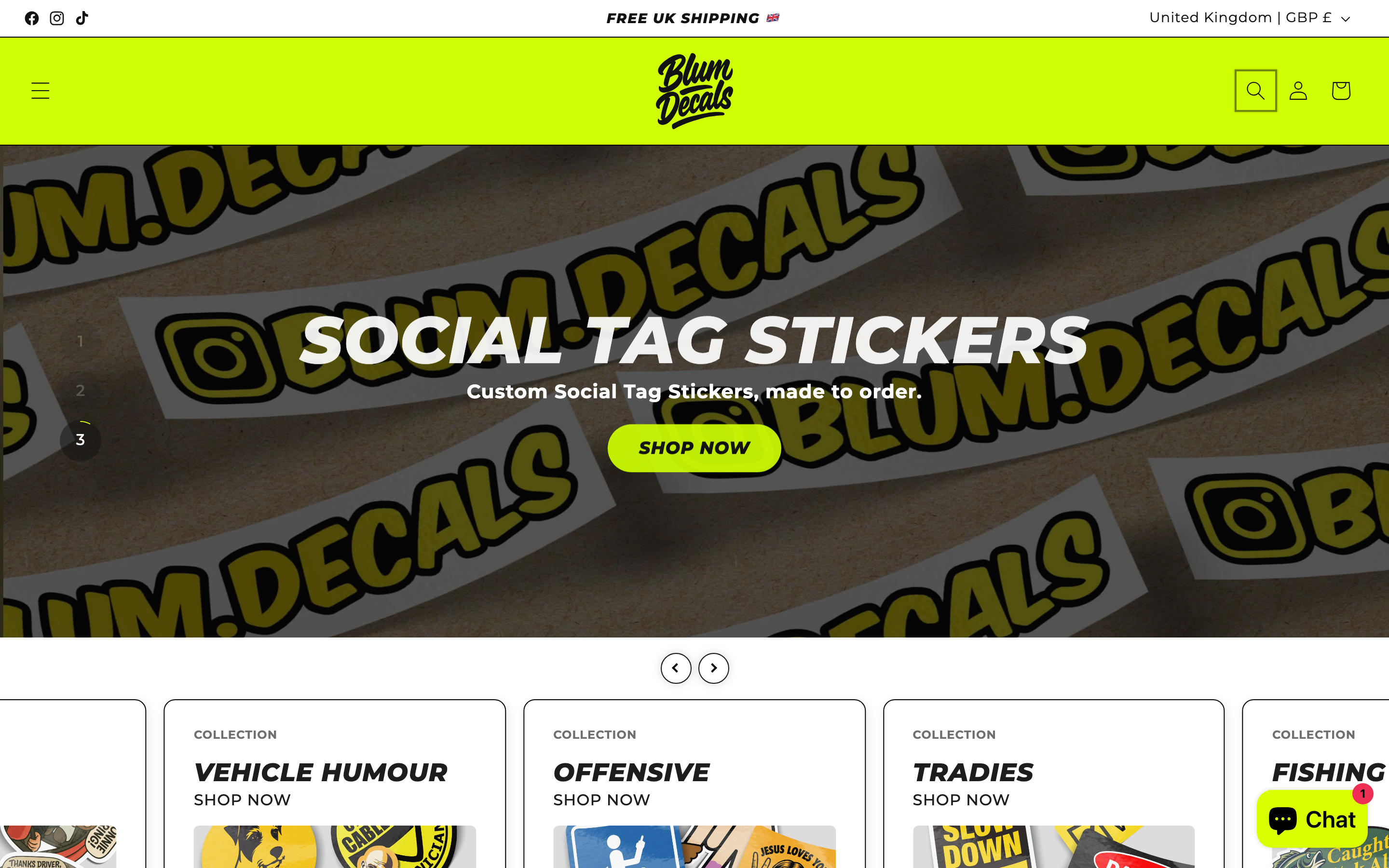 Stickers blumdecals.com homepage screenshot