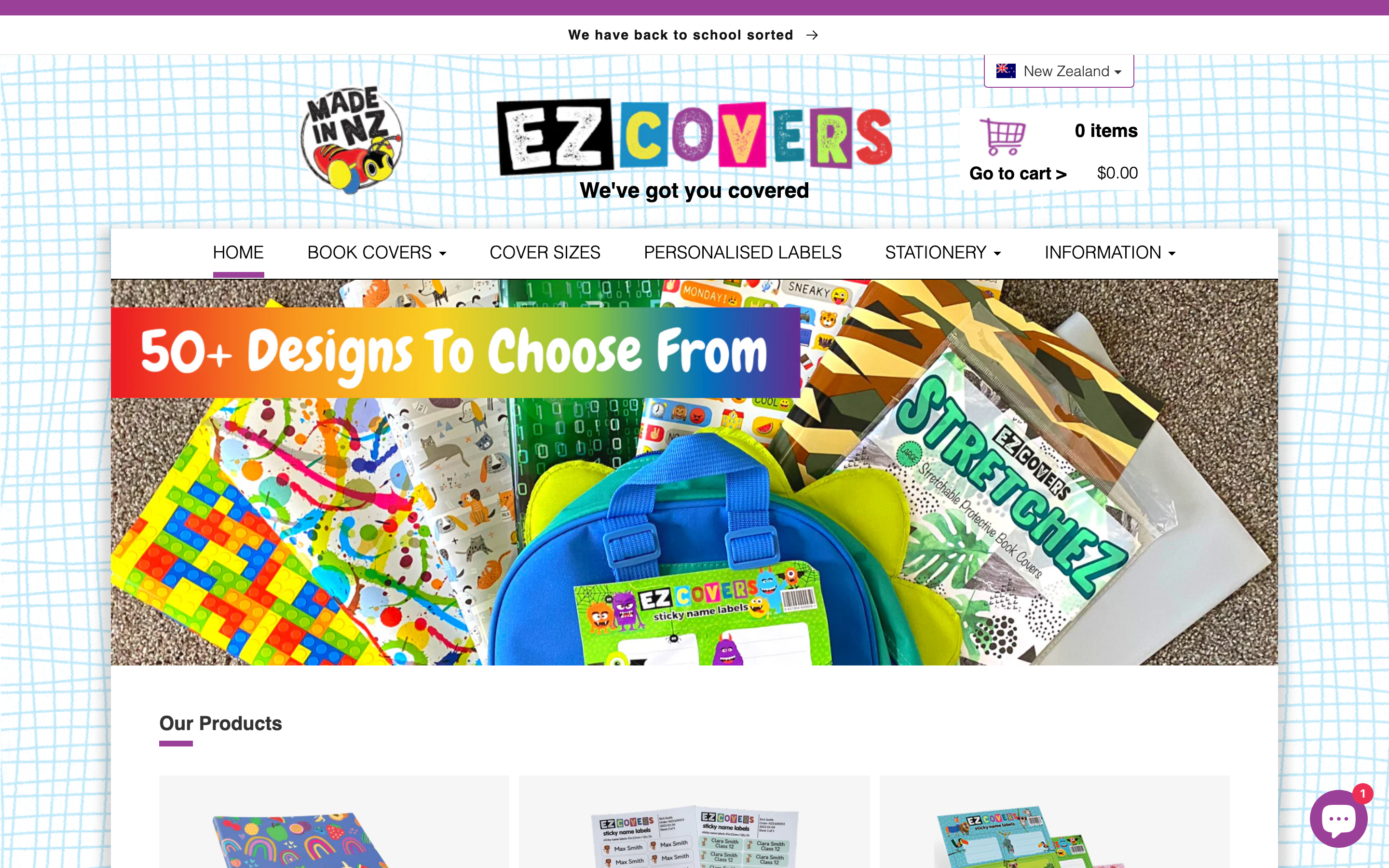 Stickers nz.ezcovers.com homepage screenshot