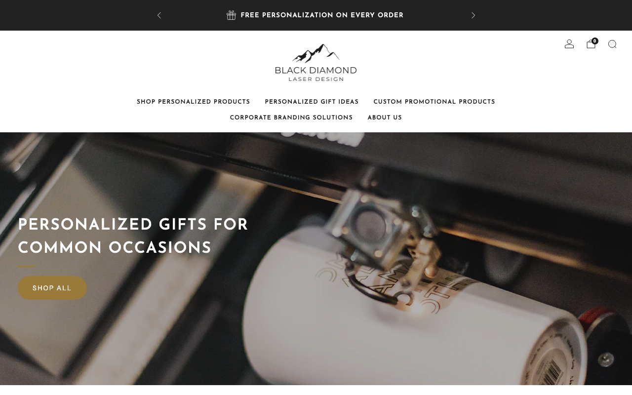 Black Diamond Laser Design Shopify store homepage screenshot