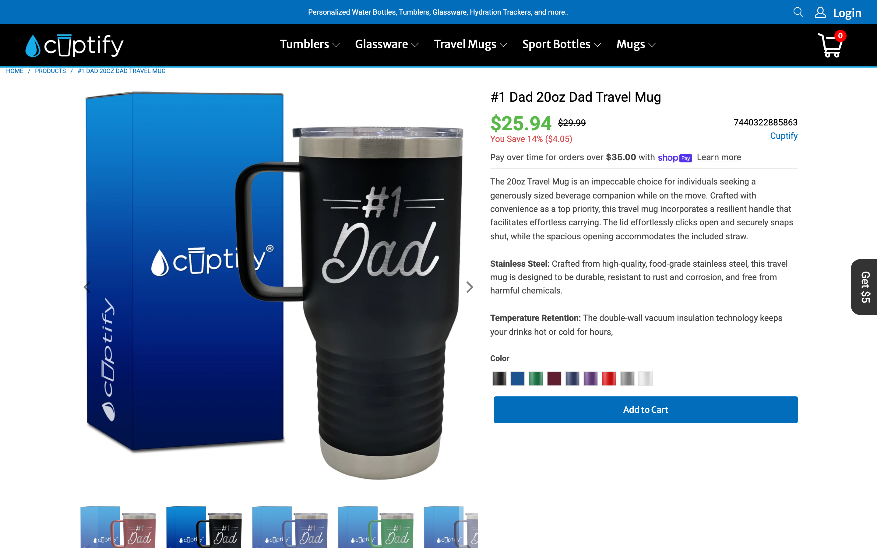 Cuptify Shopify store product page screenshot