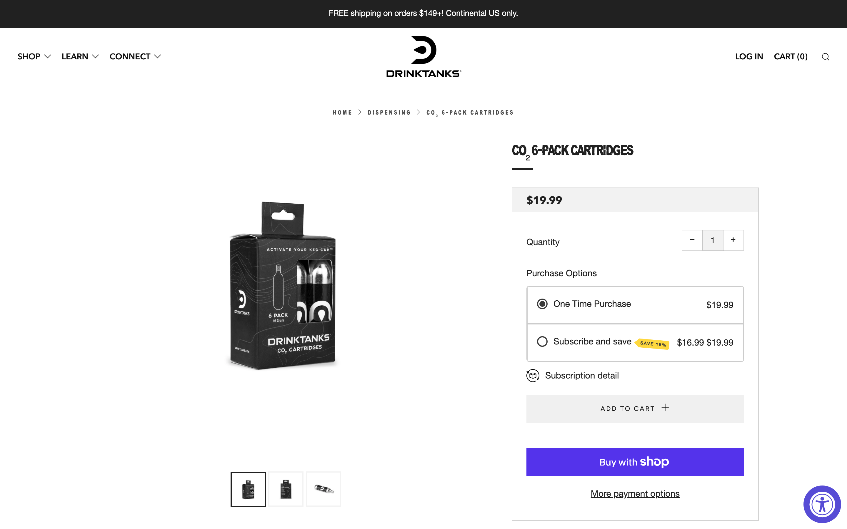 DrinkTanks Shopify store product page screenshot