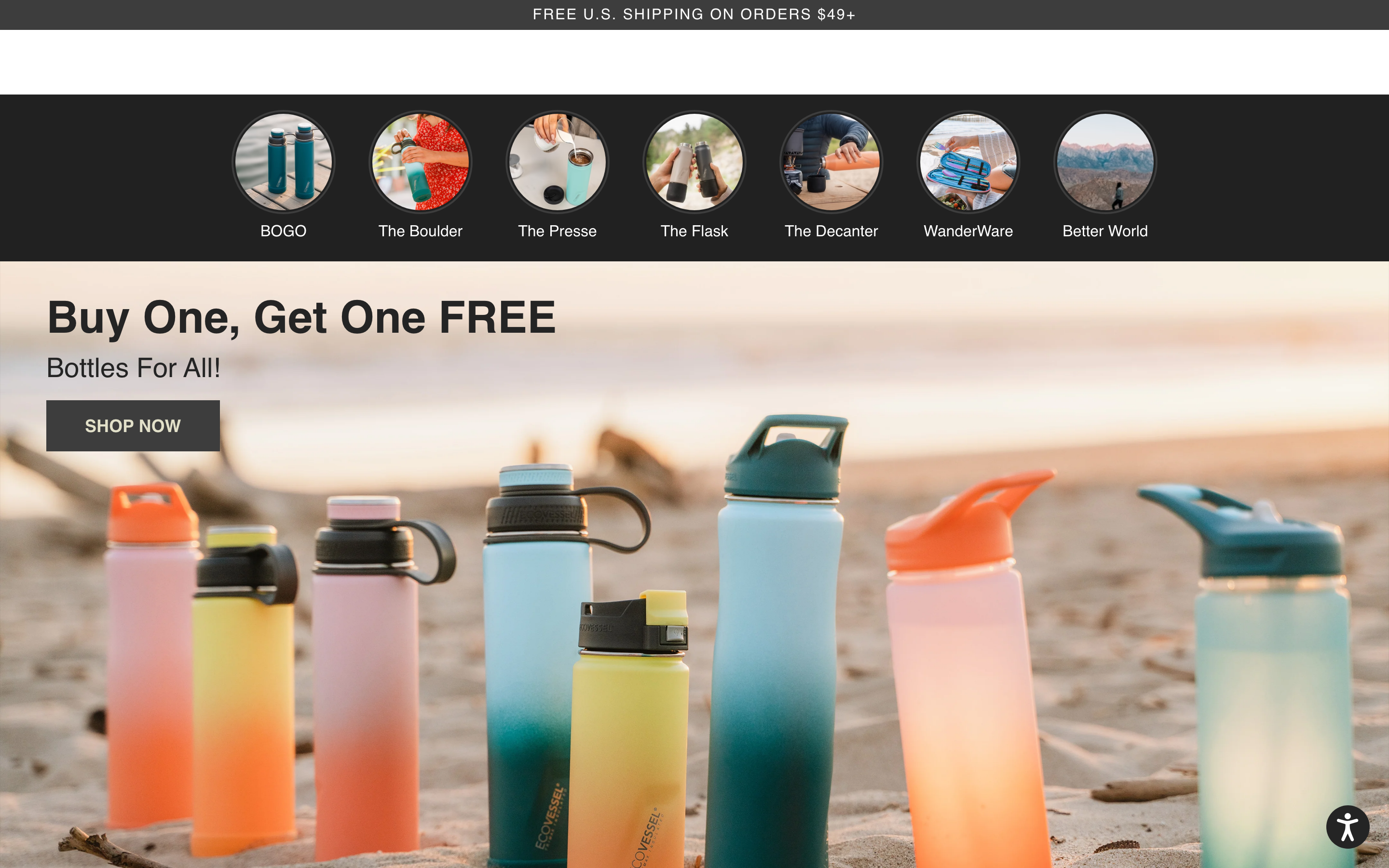 EcoVessel Shopify store homepage screenshot