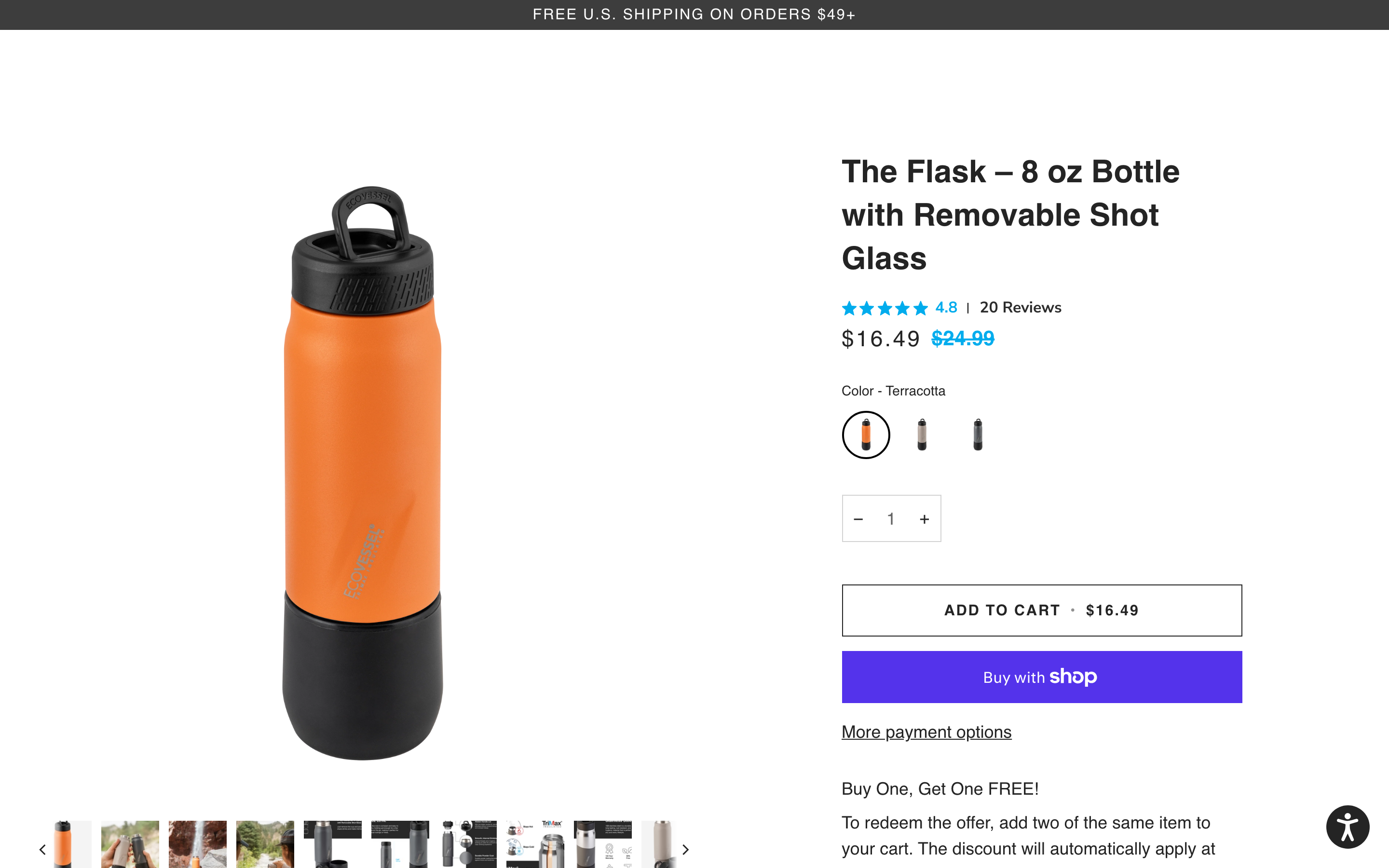 EcoVessel Shopify store product page screenshot