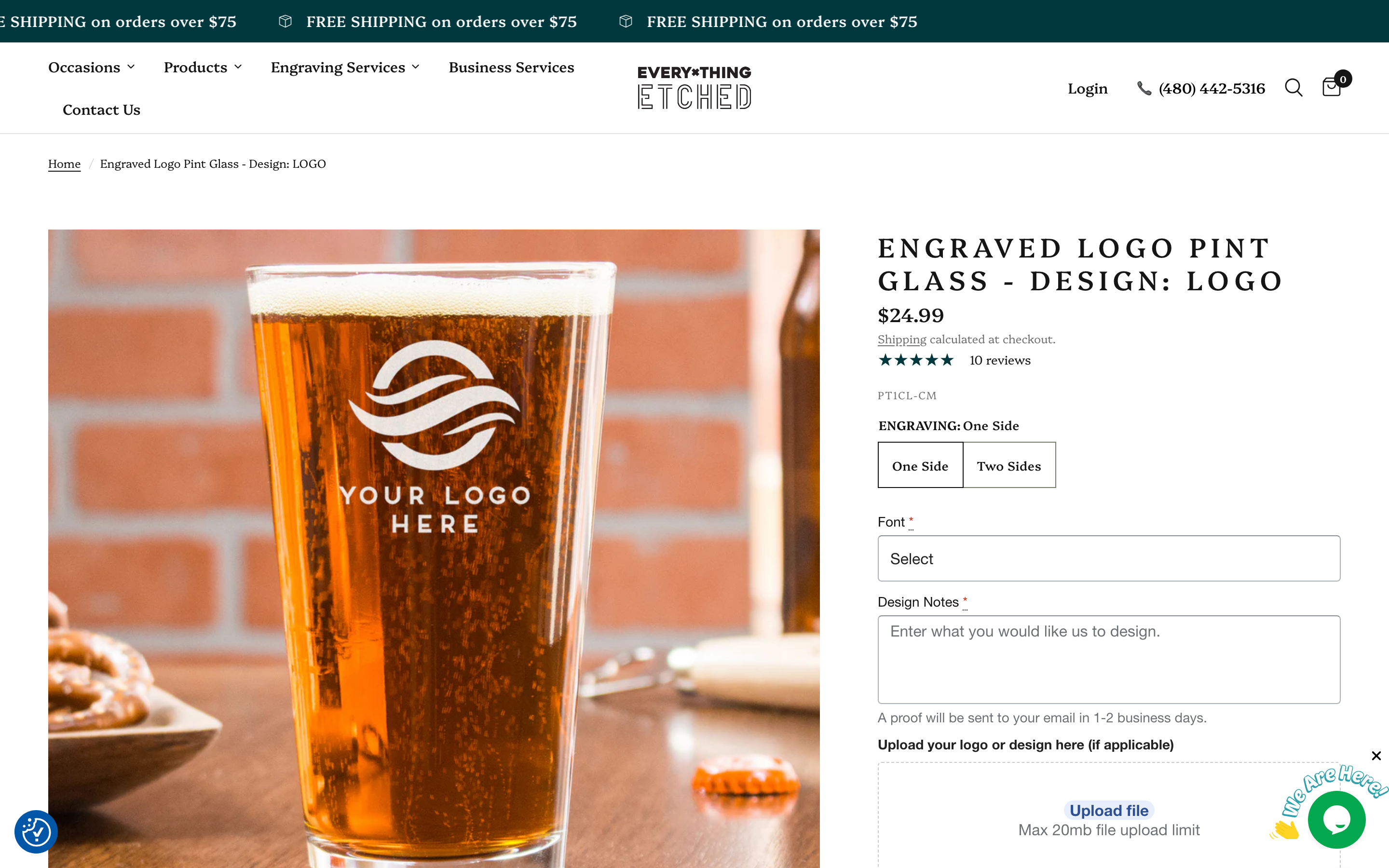 Everything Etched Shopify store product page screenshot