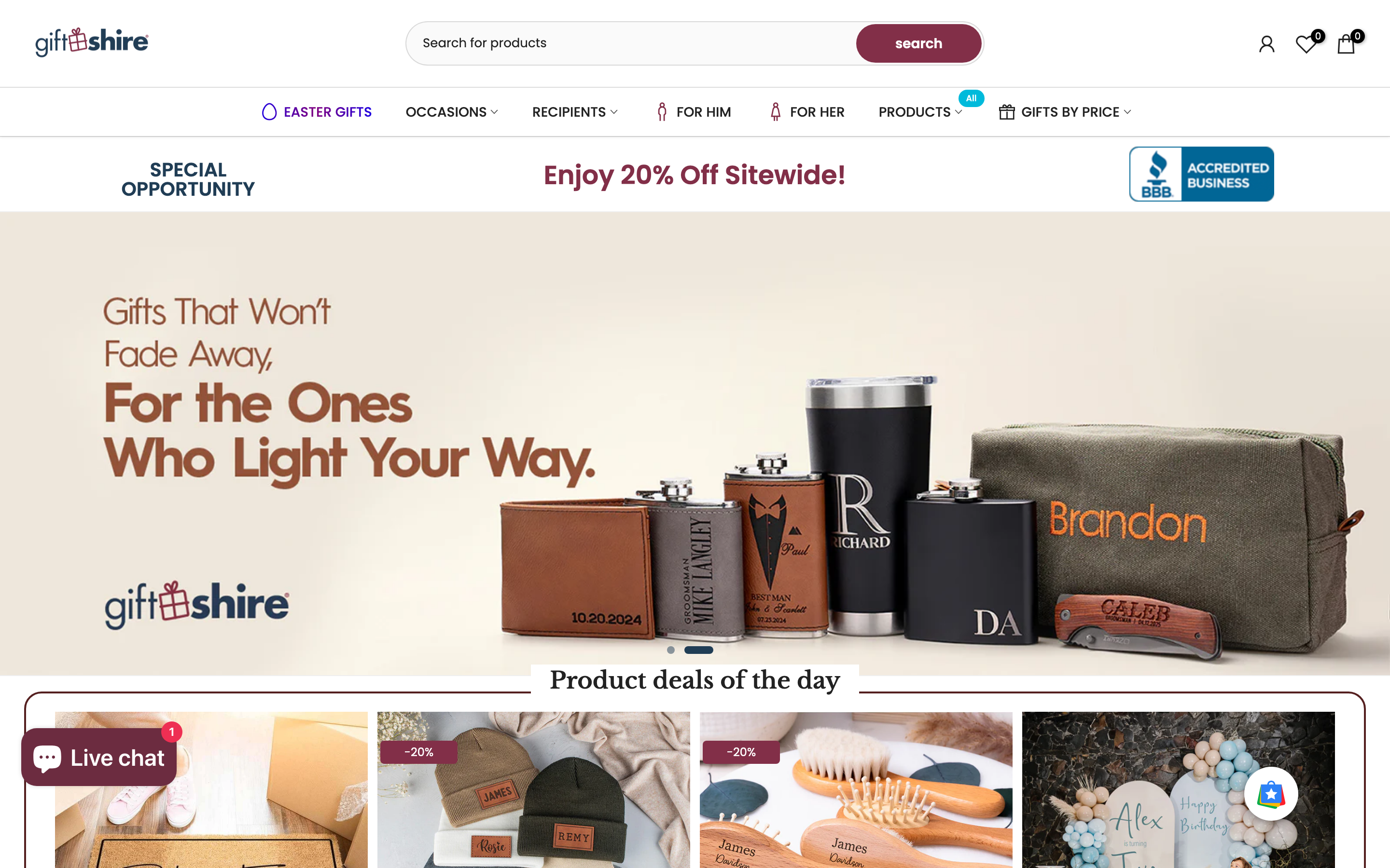 Giftshire Shopify store homepage screenshot
