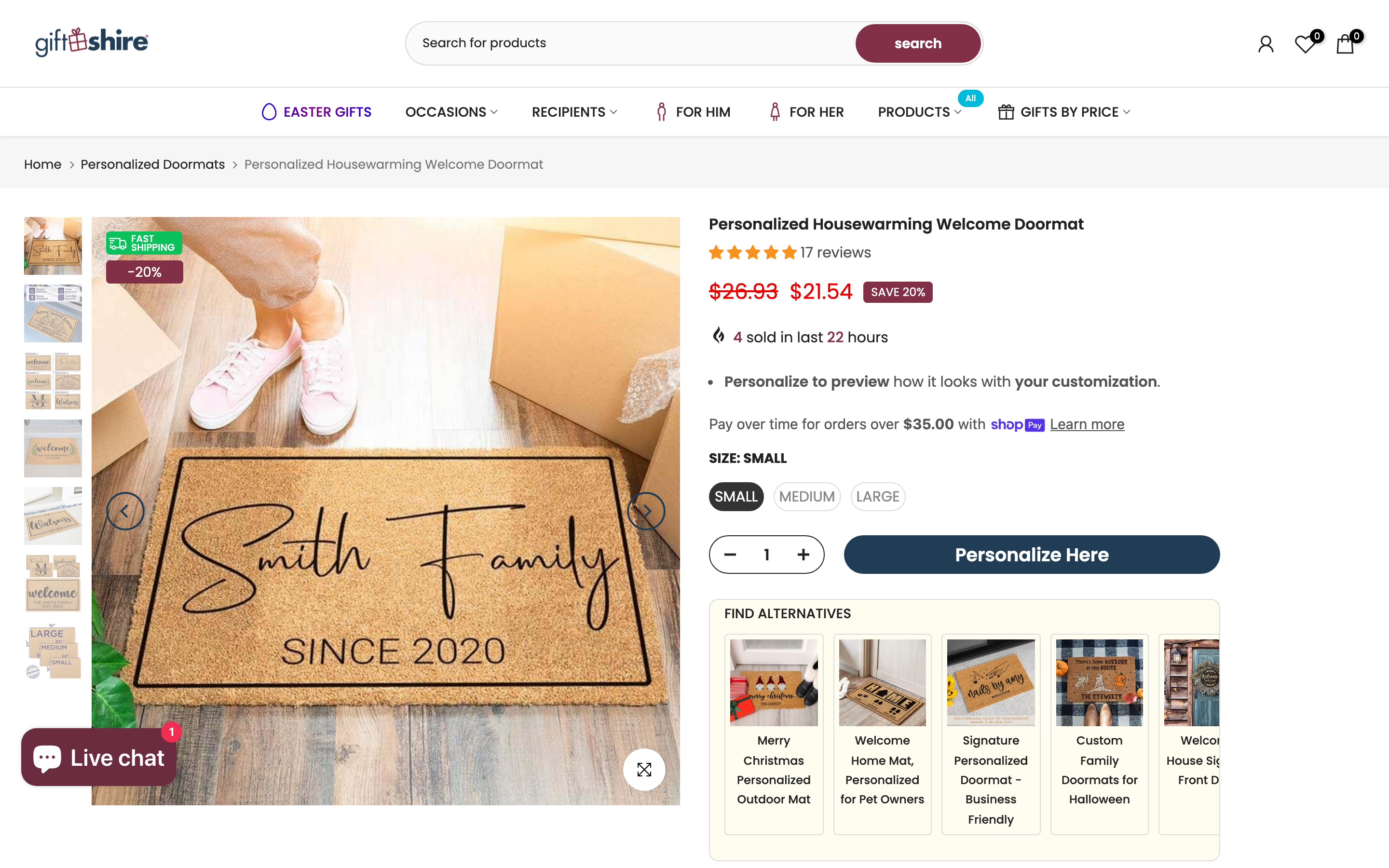 Giftshire Shopify store product page screenshot