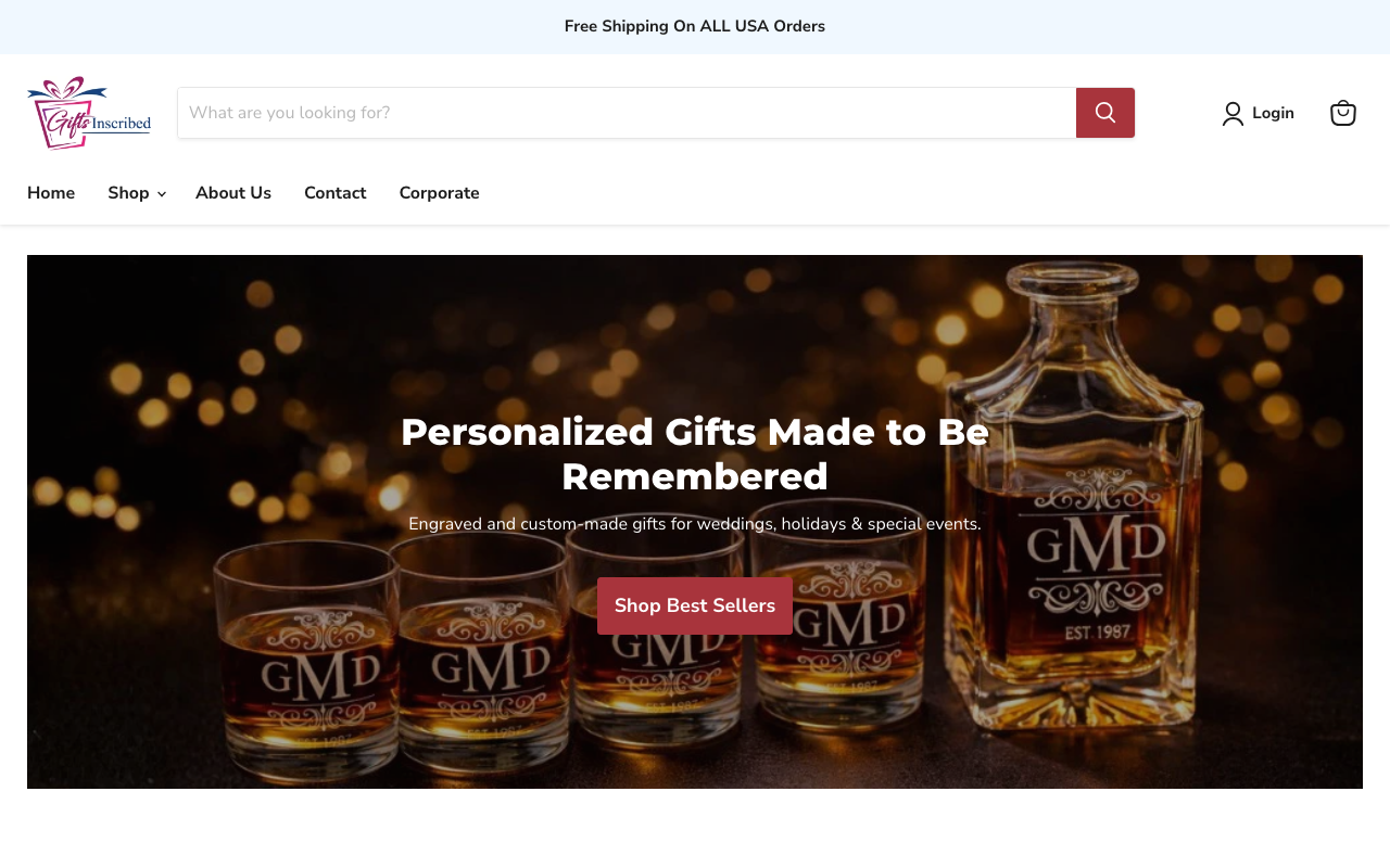 Gifts Inscribed Shopify store homepage screenshot