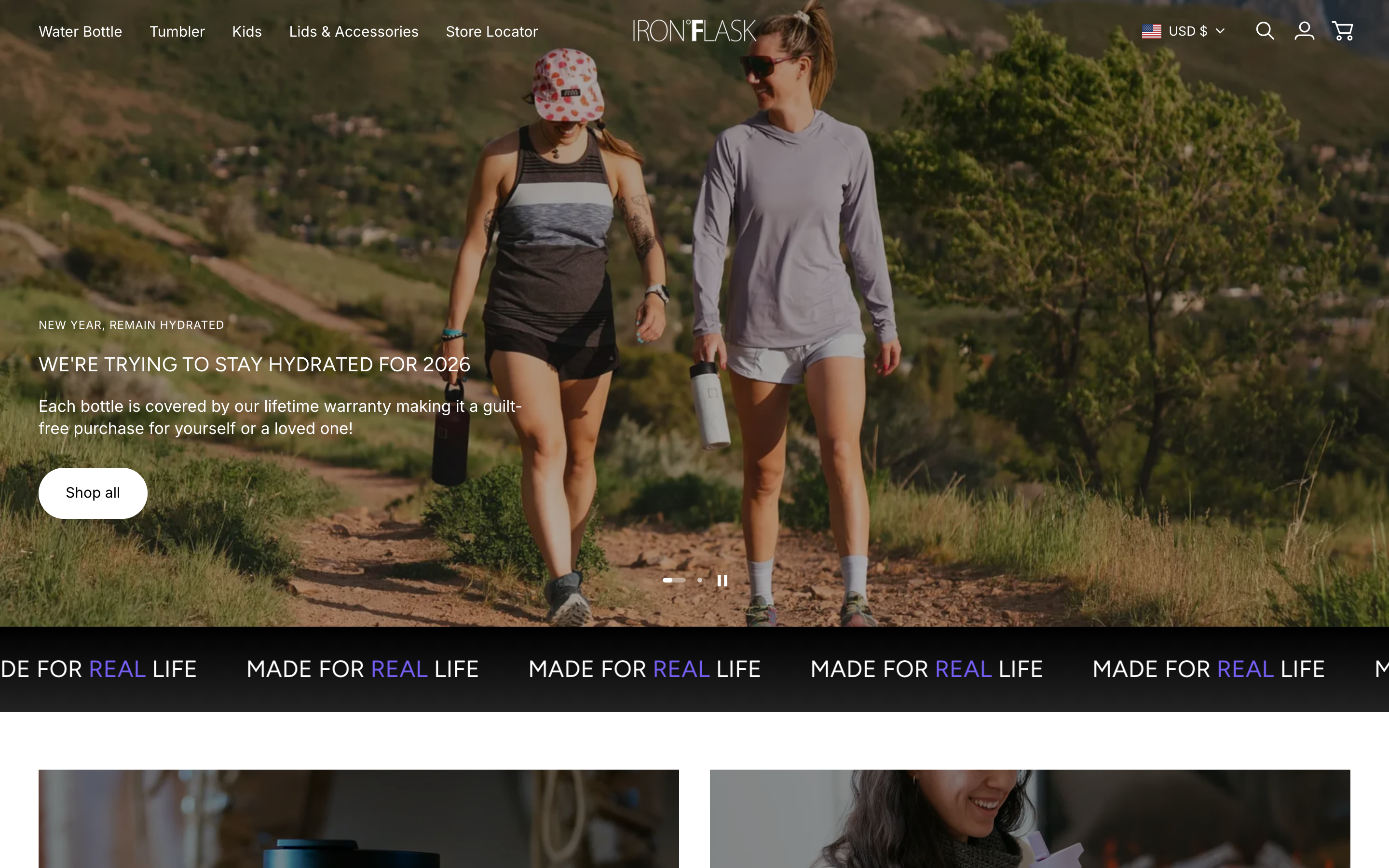Iron Flask Shopify store homepage screenshot