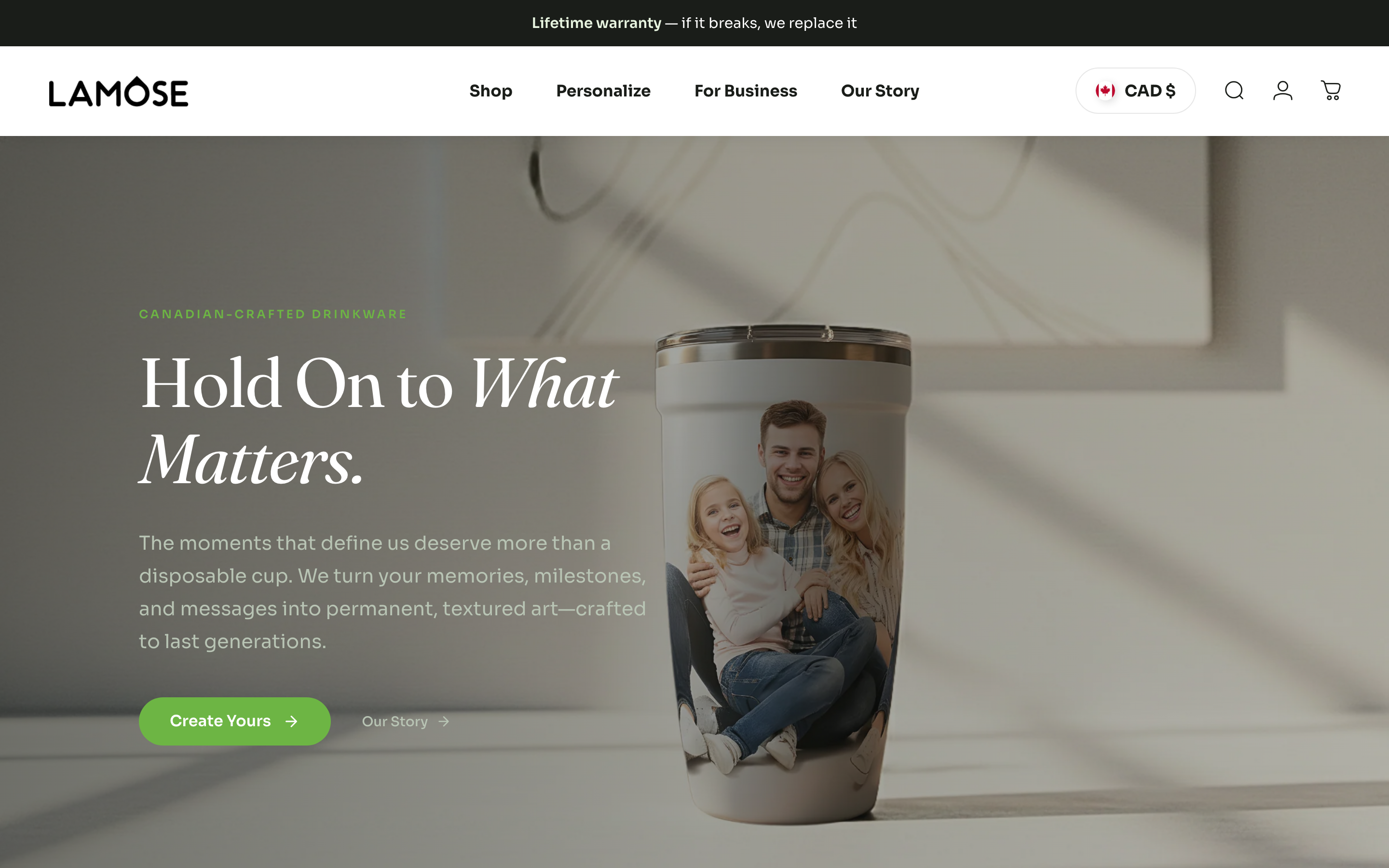 LAMOSE Shopify store homepage screenshot