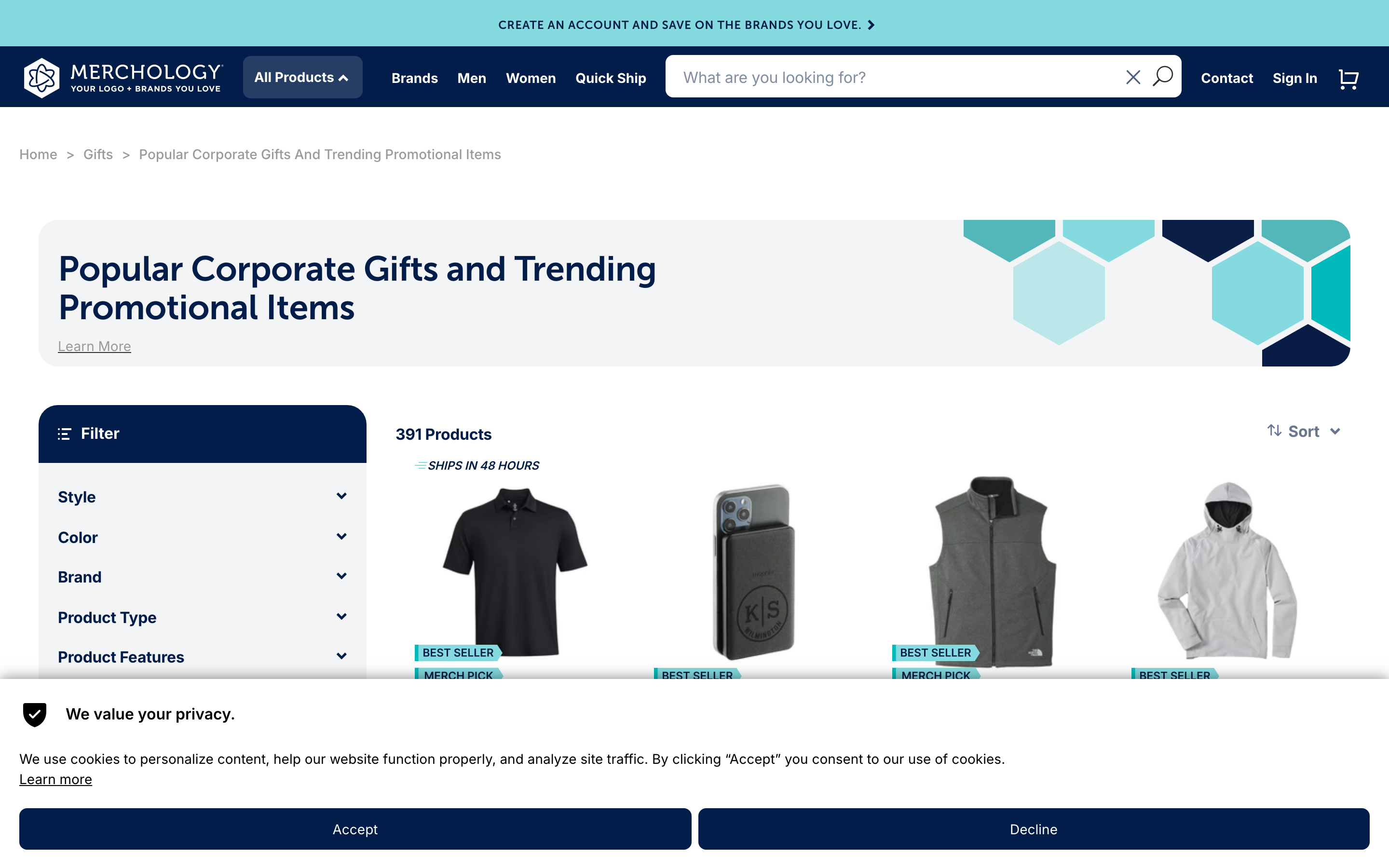 Merchology Shopify store homepage screenshot