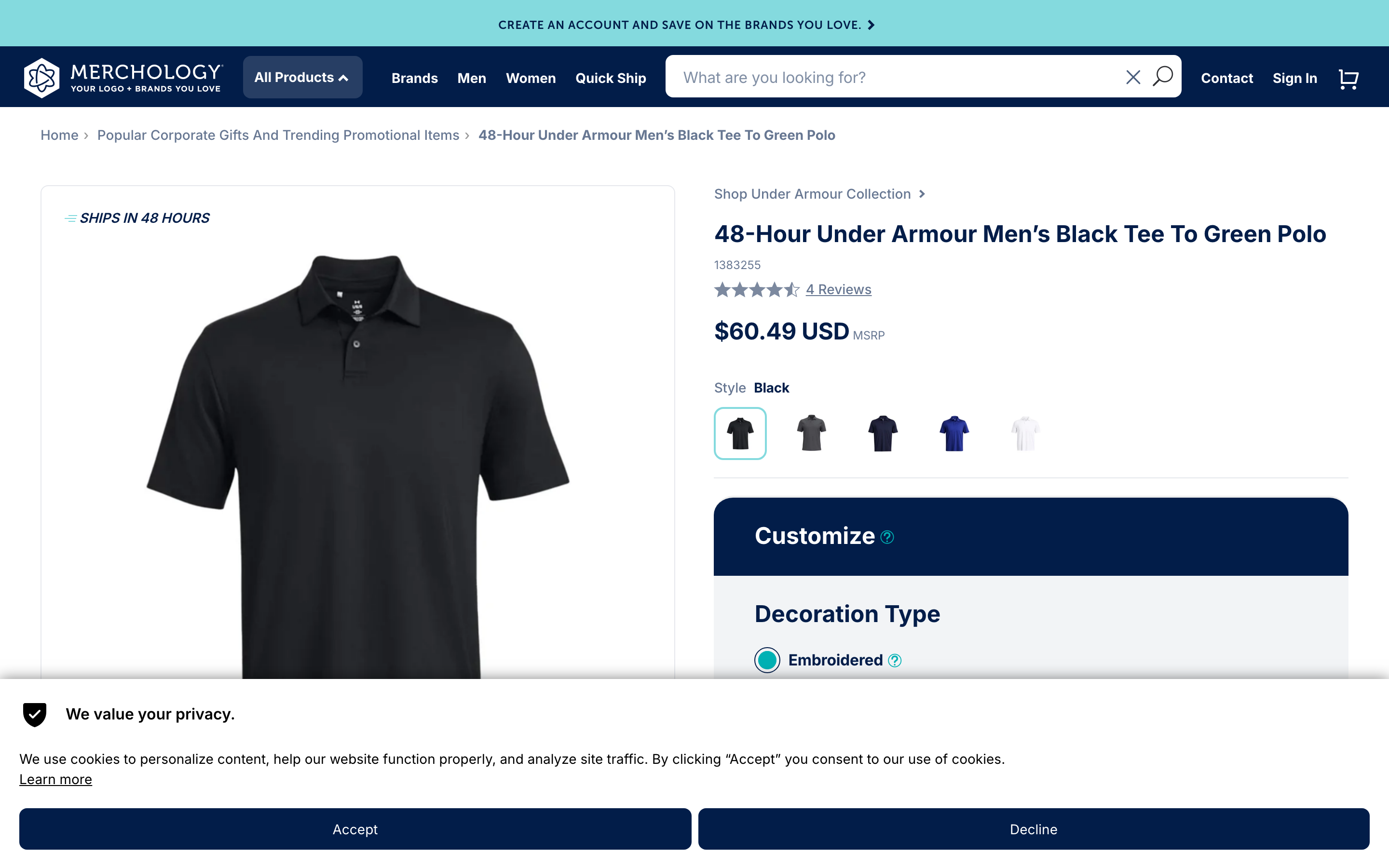 Merchology Shopify store product page screenshot