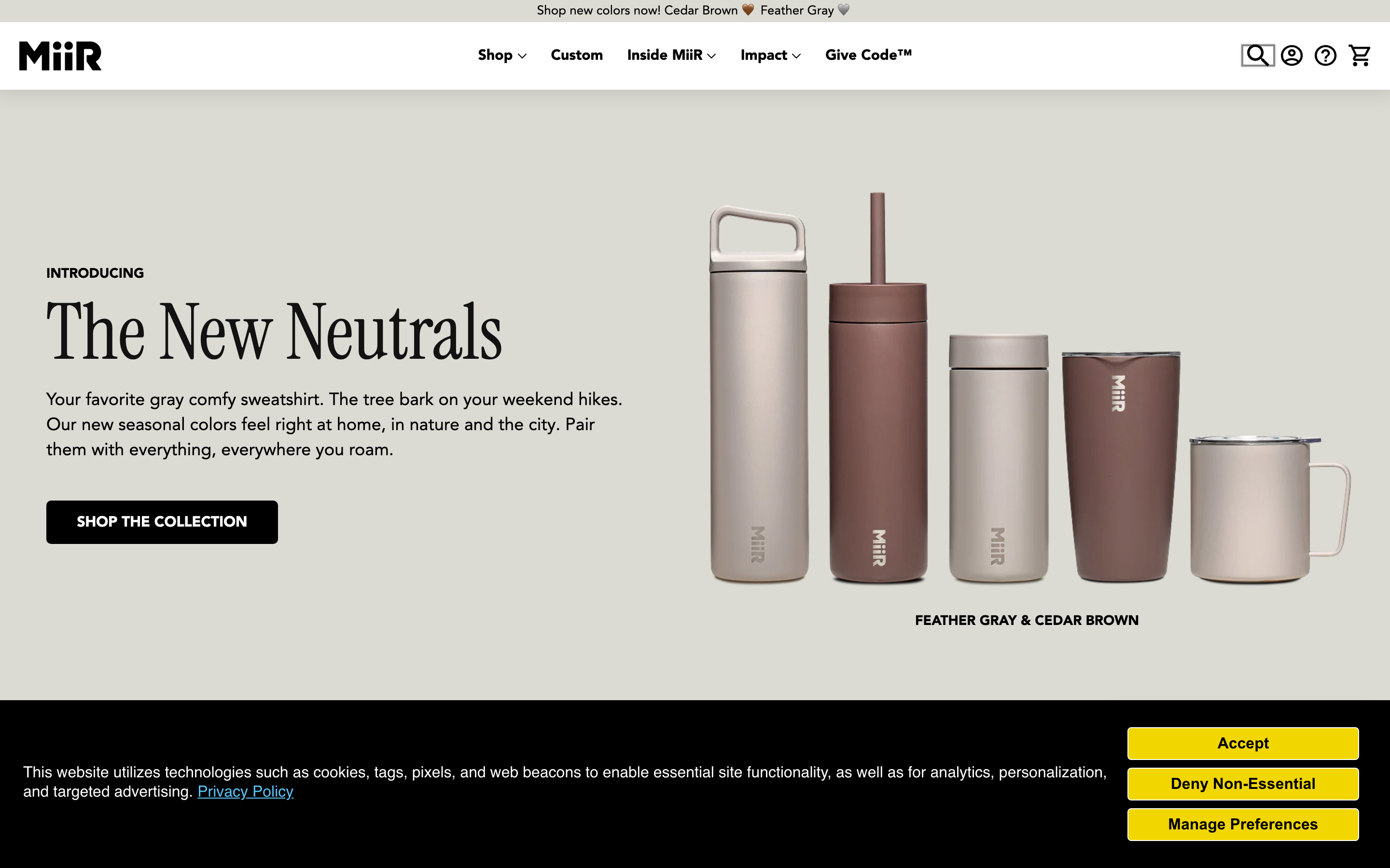MiiR Shopify store homepage screenshot