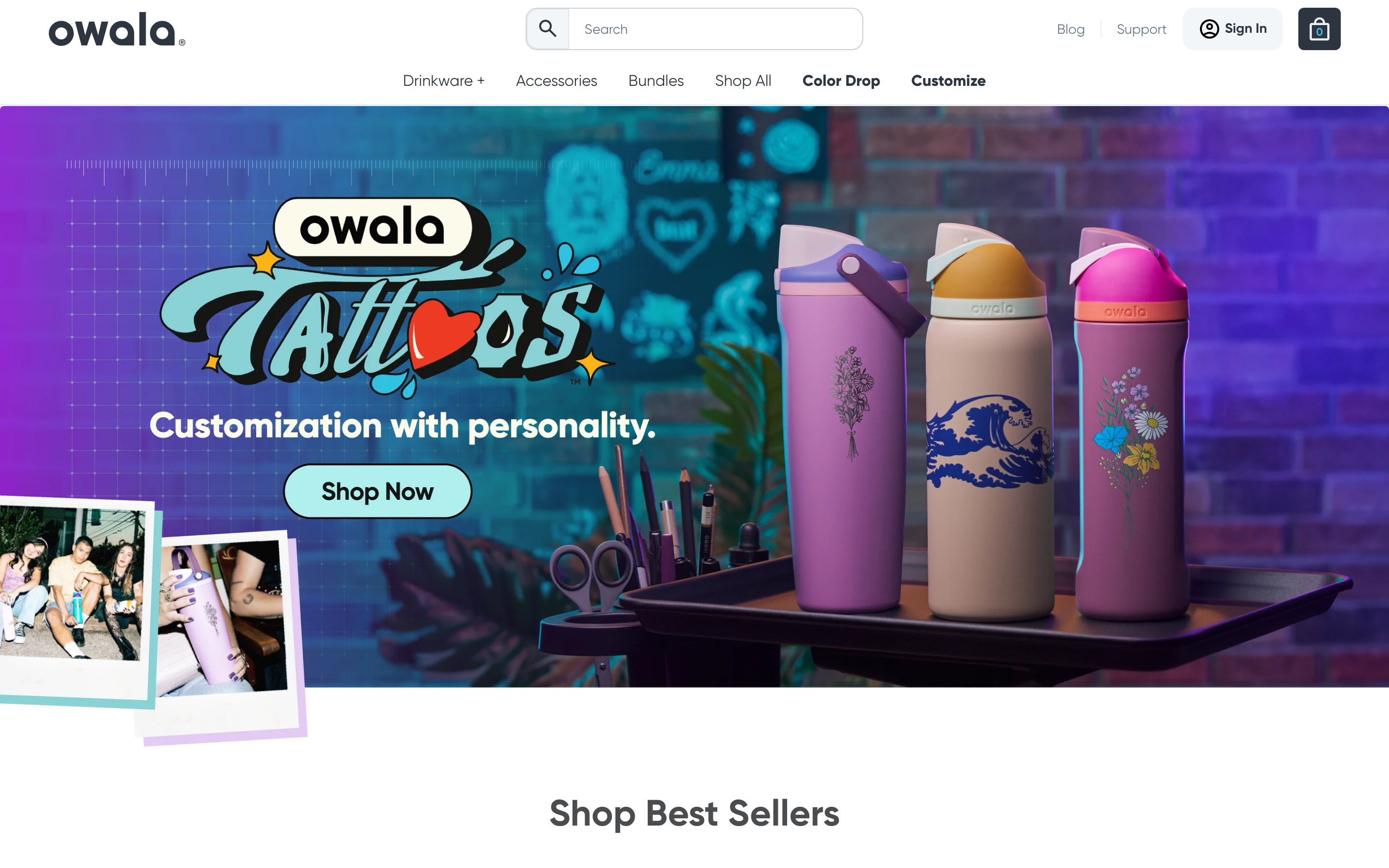 Owala Shopify store homepage screenshot