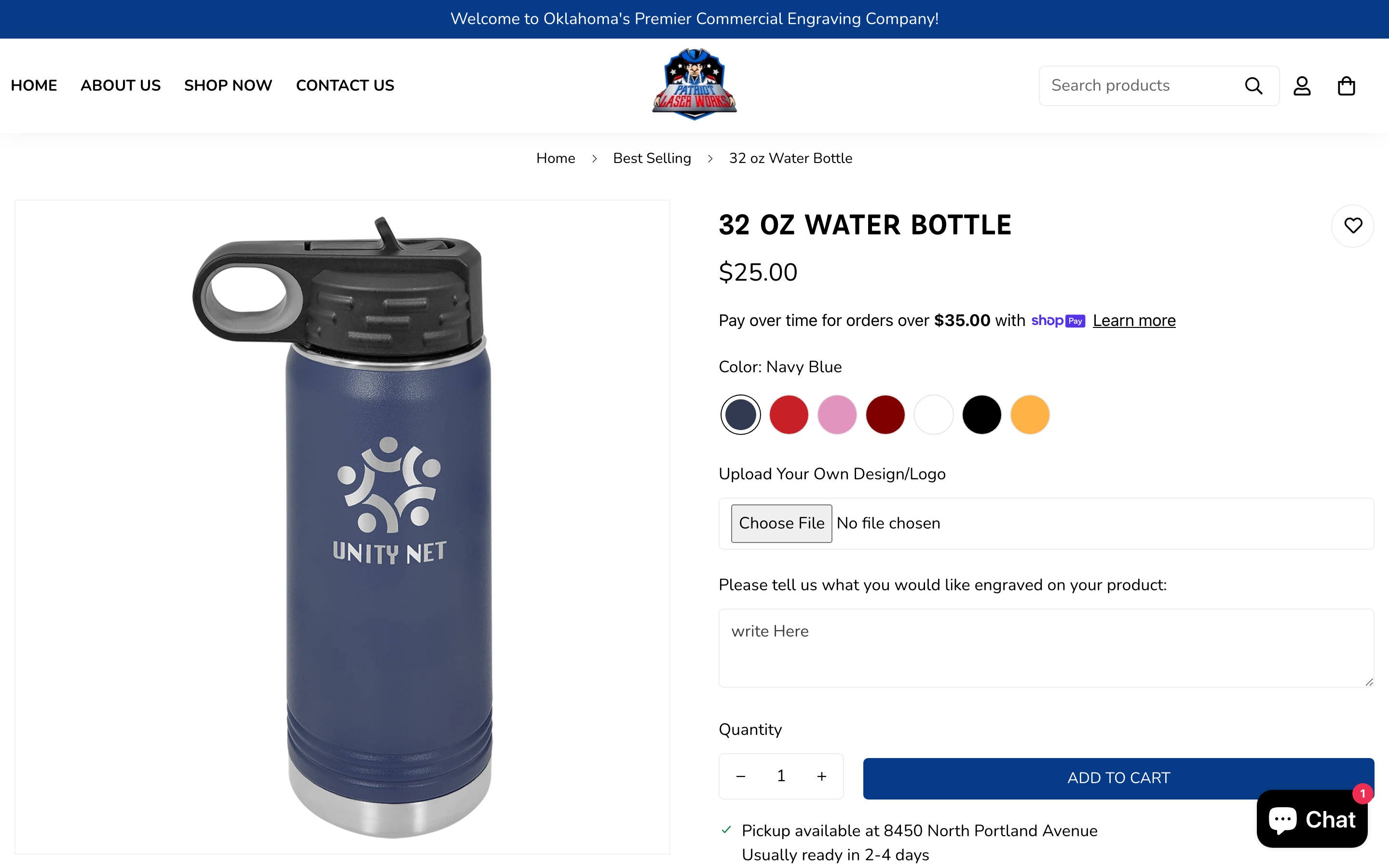 Patriot Laser Works Shopify store product page screenshot
