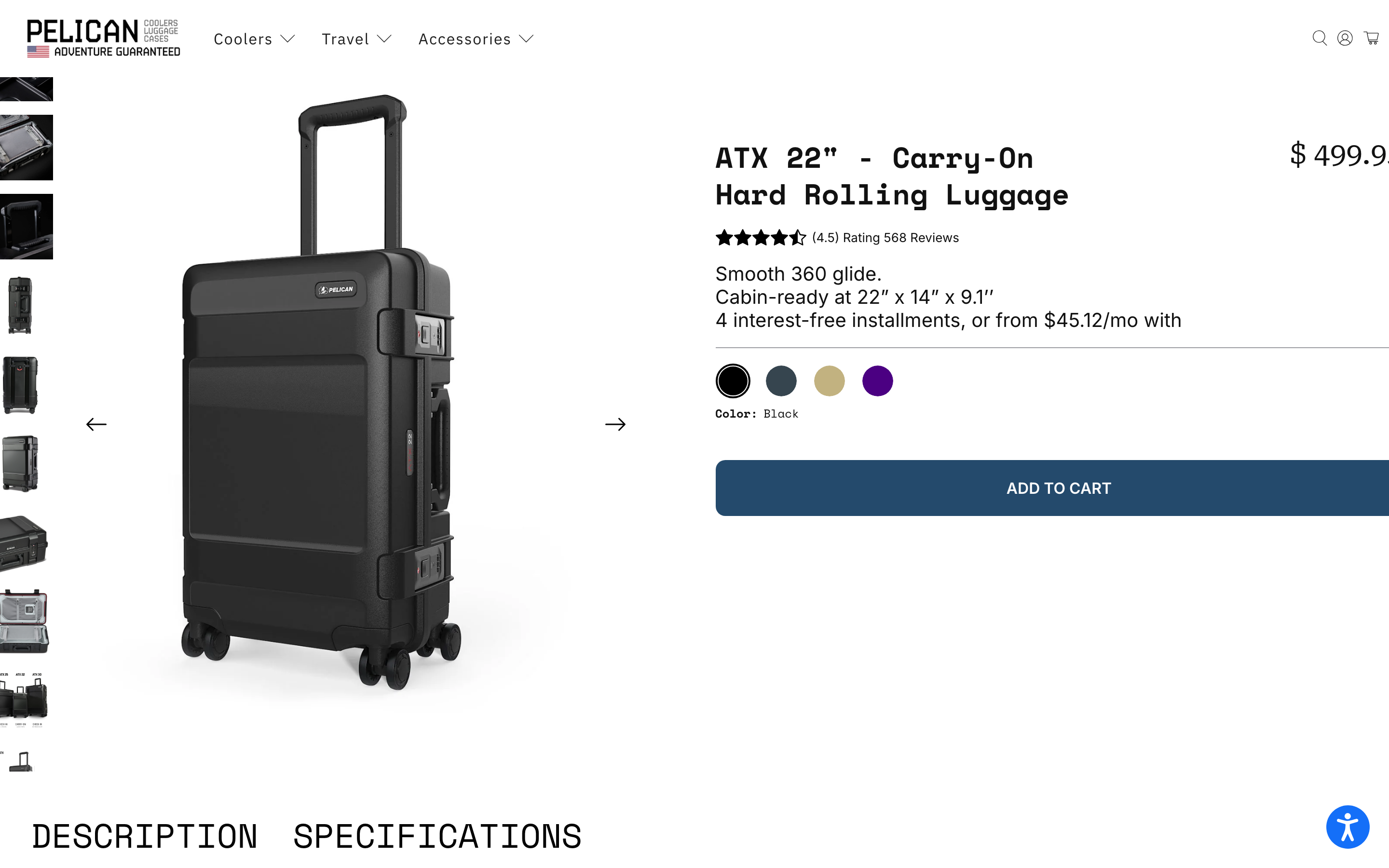 Pelican Coolers Shopify store product page screenshot