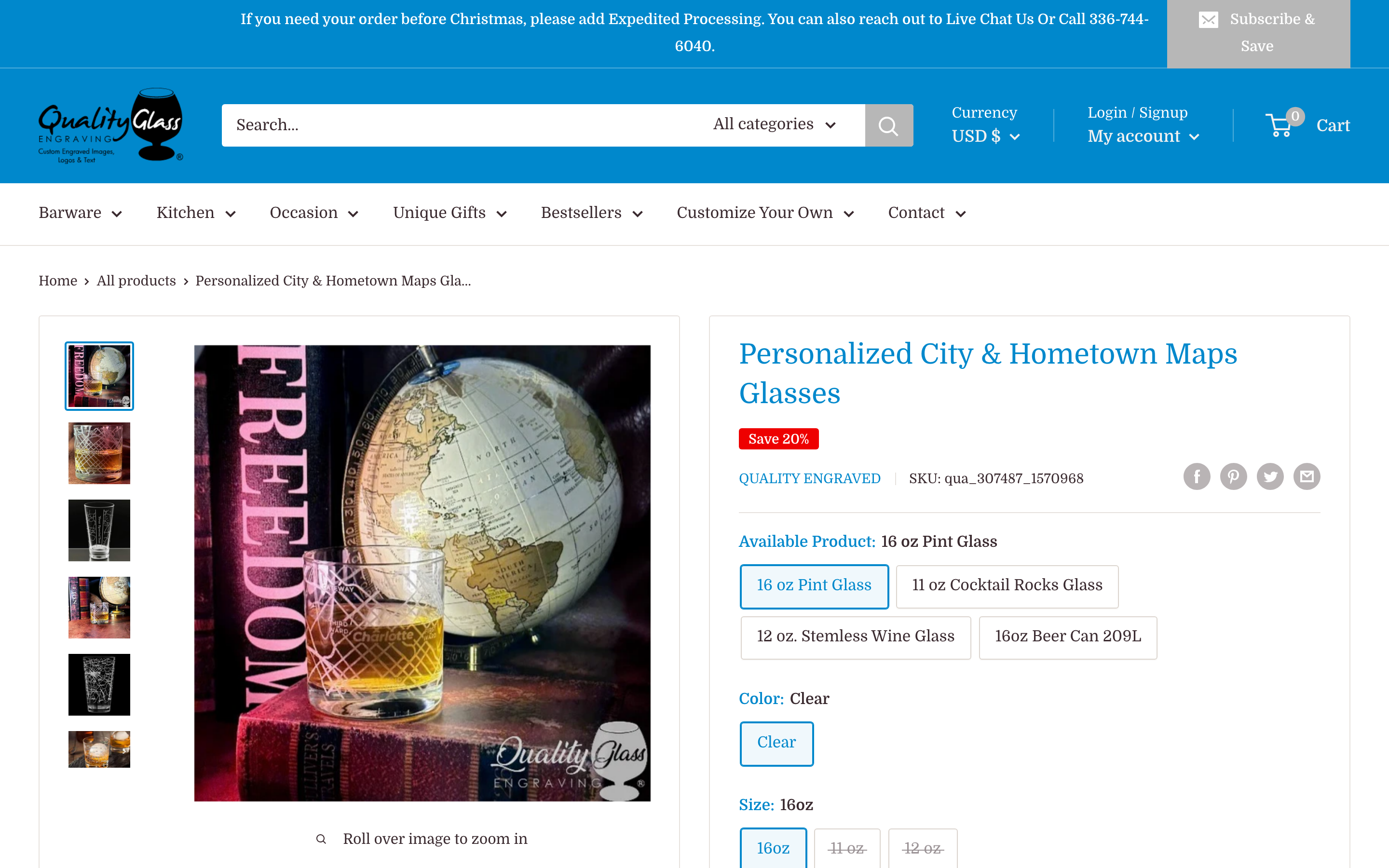 Quality Glass Engraving Shopify store product page screenshot