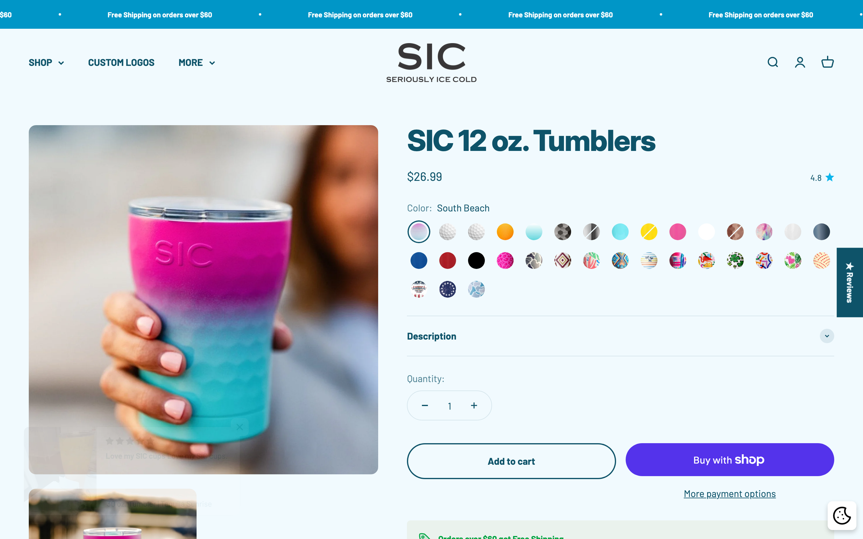 SIC Cups Shopify store product page screenshot