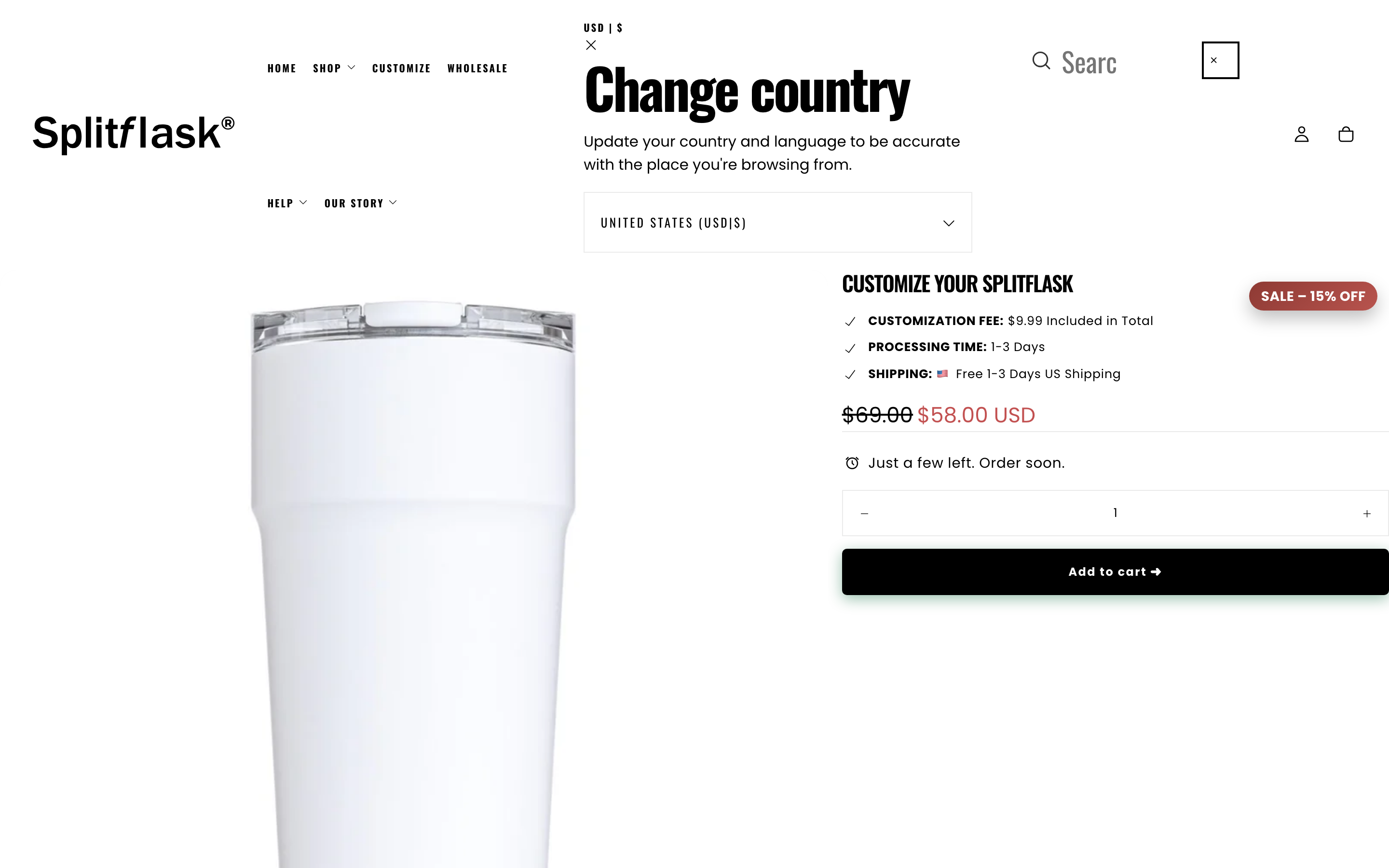 Splitflask Shopify store product page screenshot