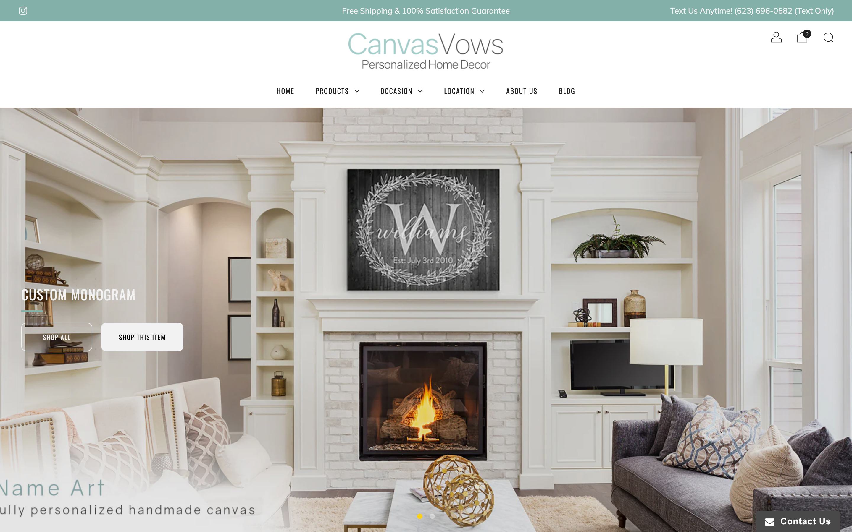 Wall Art canvasvows.com homepage screenshot