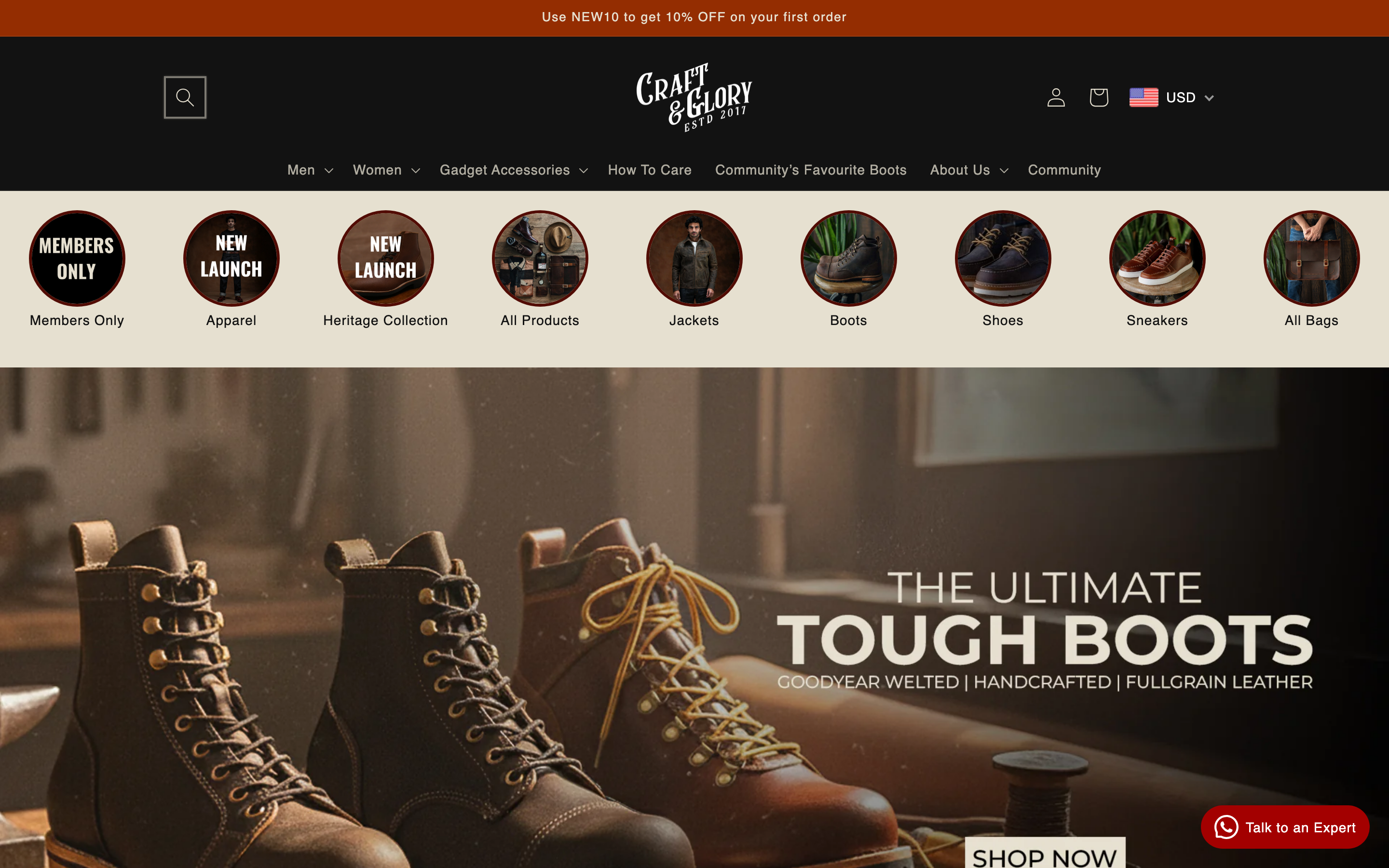 Wallets craftnglory.com homepage screenshot