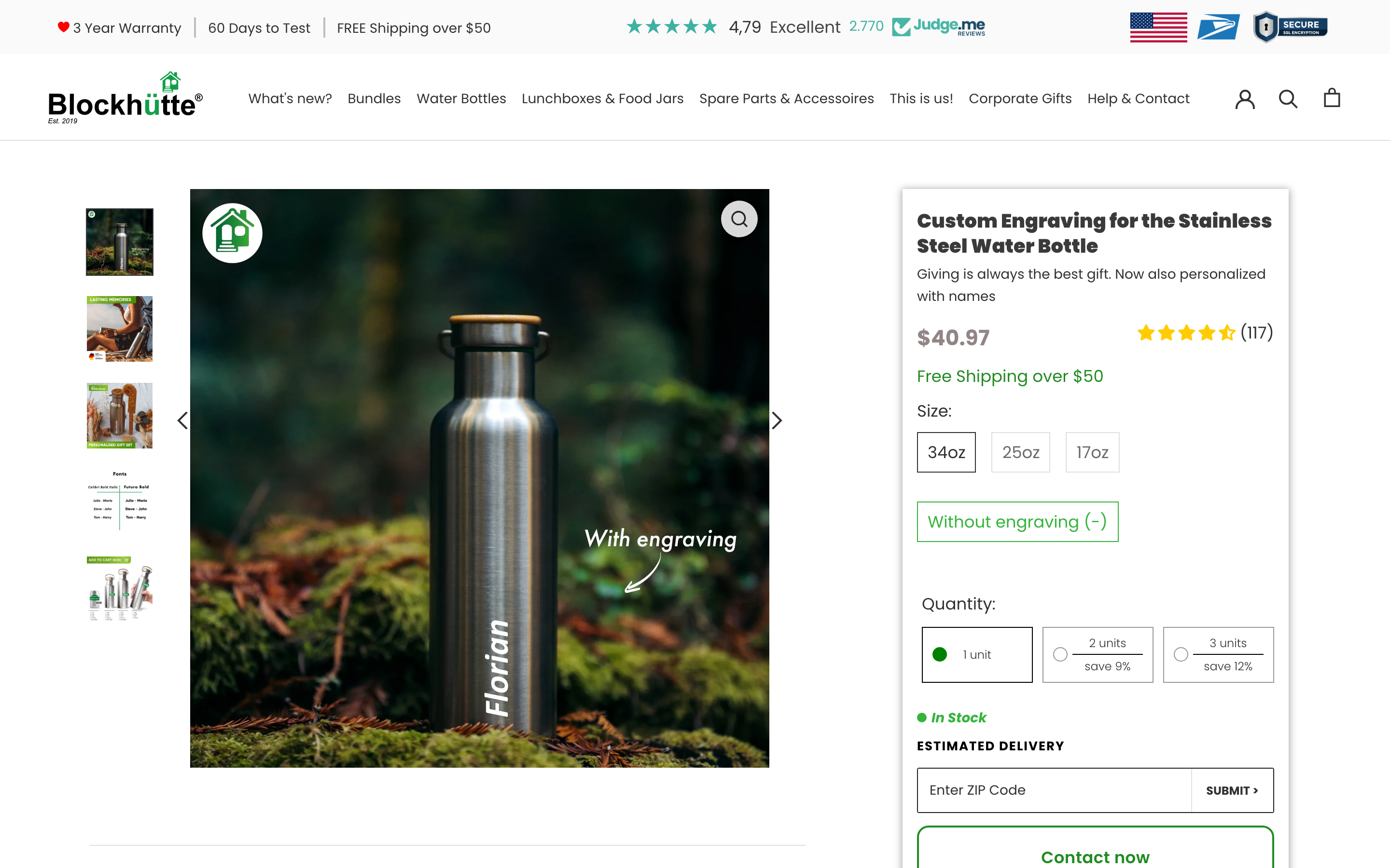 Water Bottles Blockhuette Com_Product product page screenshot showing water bottles offerings