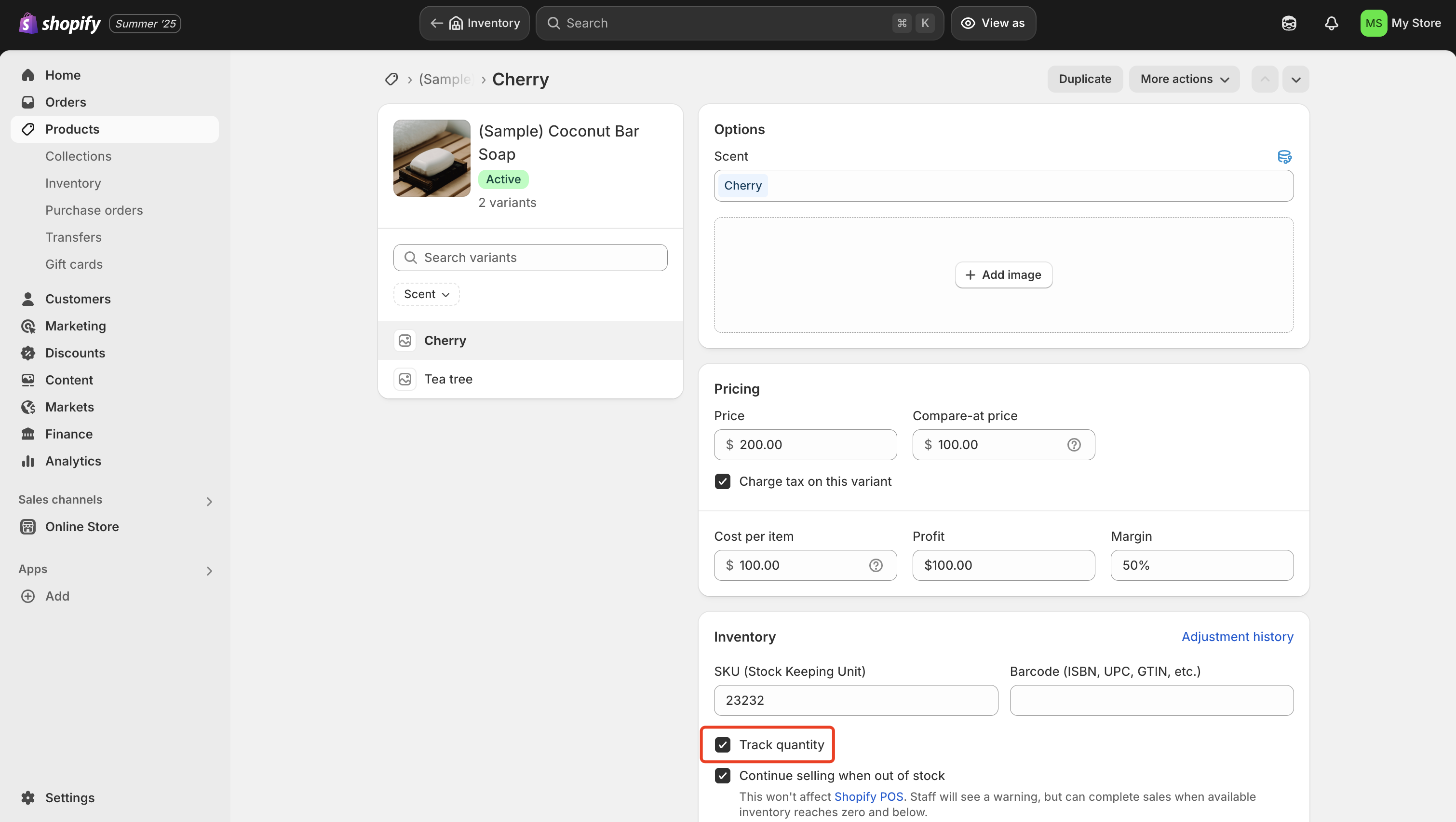In the Inventory section, check "Track quantity"