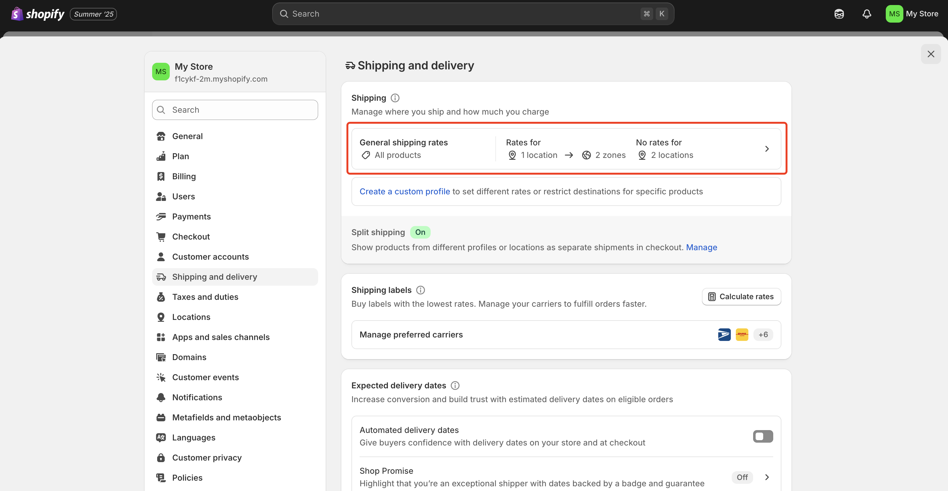 Access Shipping Settings: Navigate to Settings > Shipping and delivery in your Shopify admin dashboard.