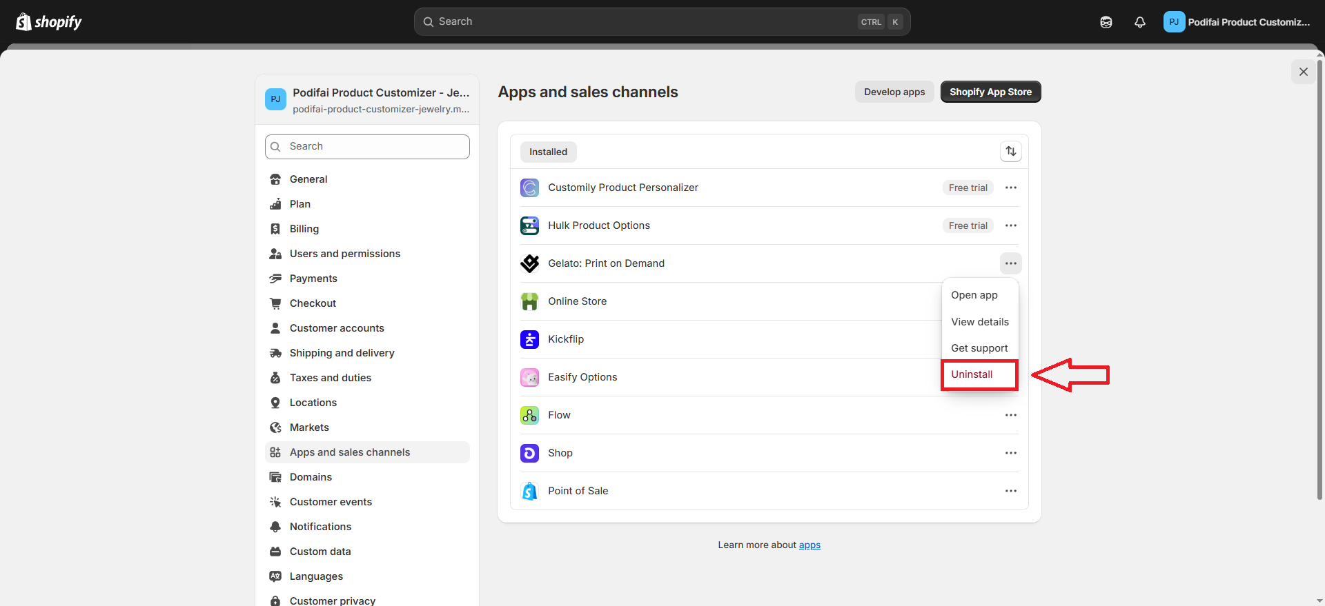 Uninstall app