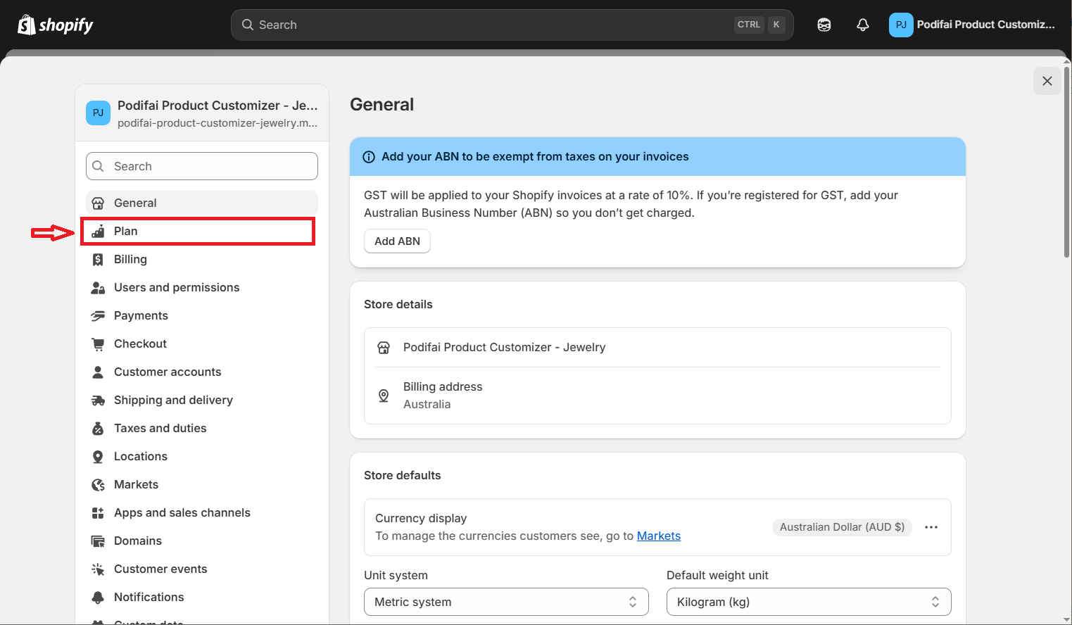 Shopify plan button
