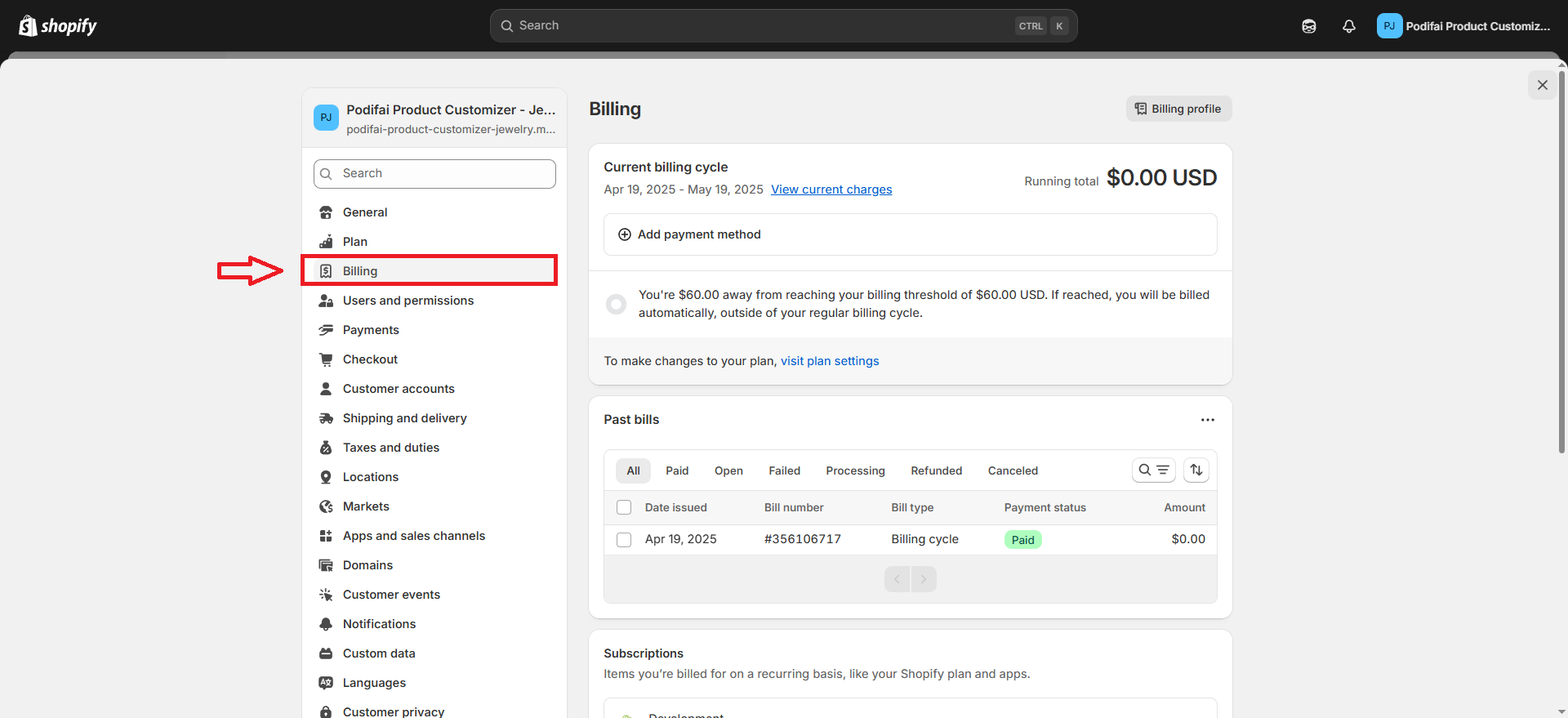 Billing button