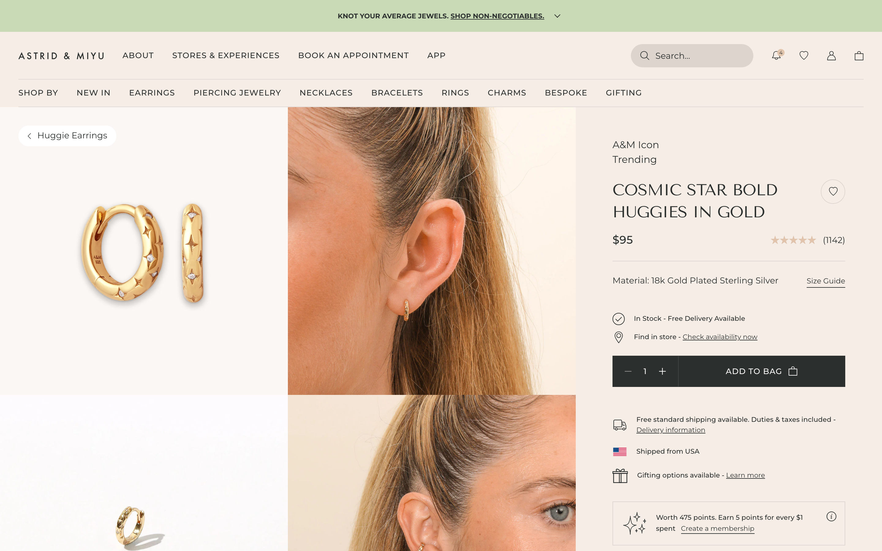 Astrid & Miyu piercing studio interface showing bespoke earring curation and styling appointments