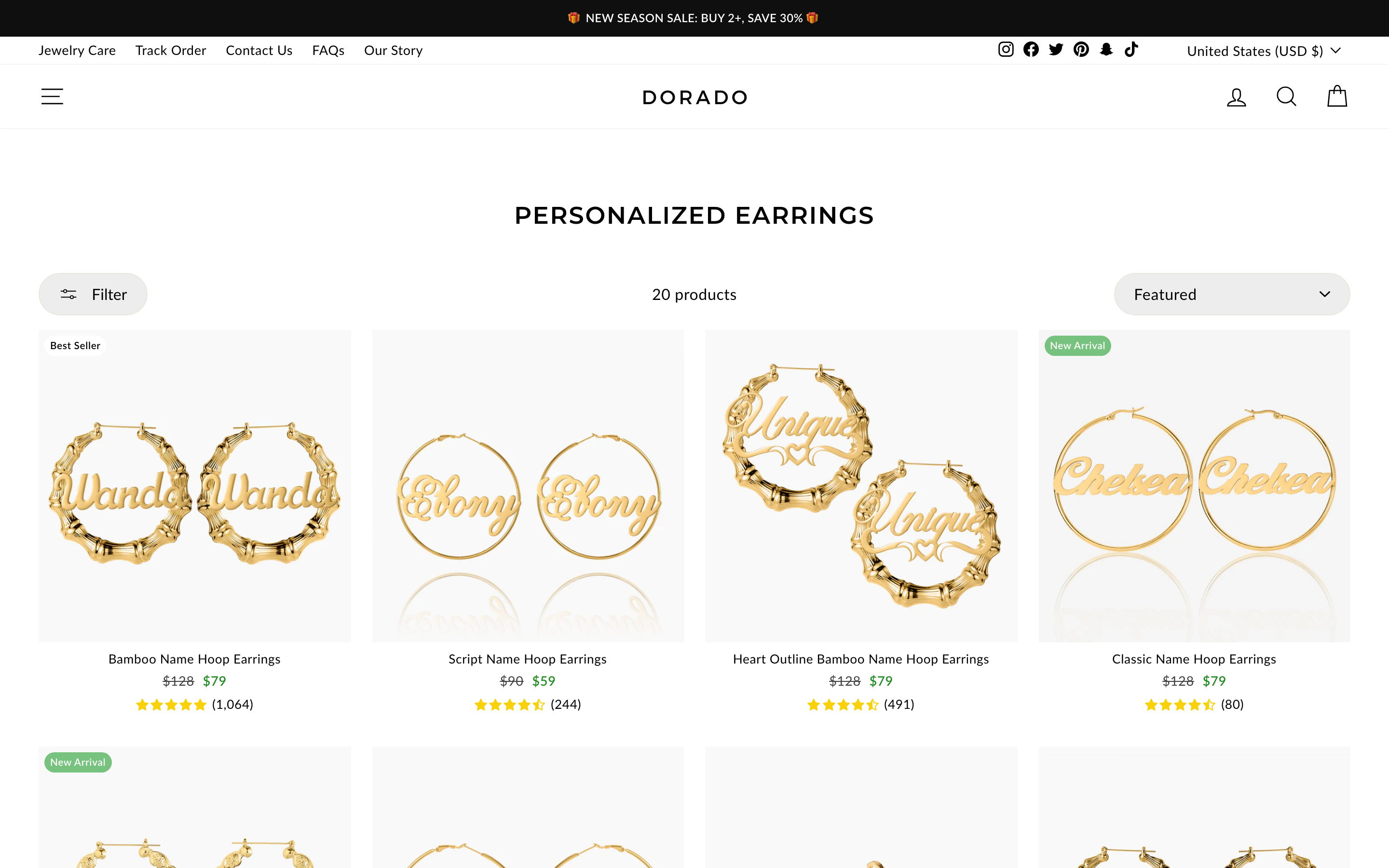 Dorado bamboo name hoop earrings featuring signature script font options