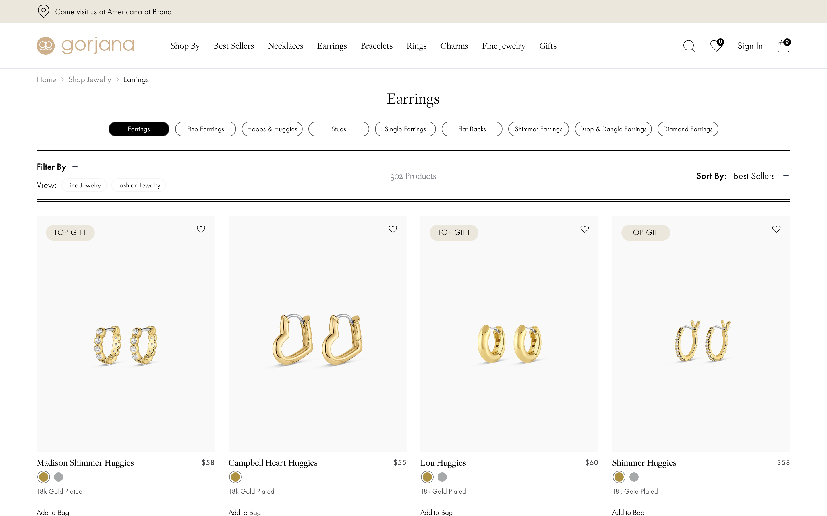 Gorjana California jewelry homepage showing everyday gold layering pieces and charm attachments