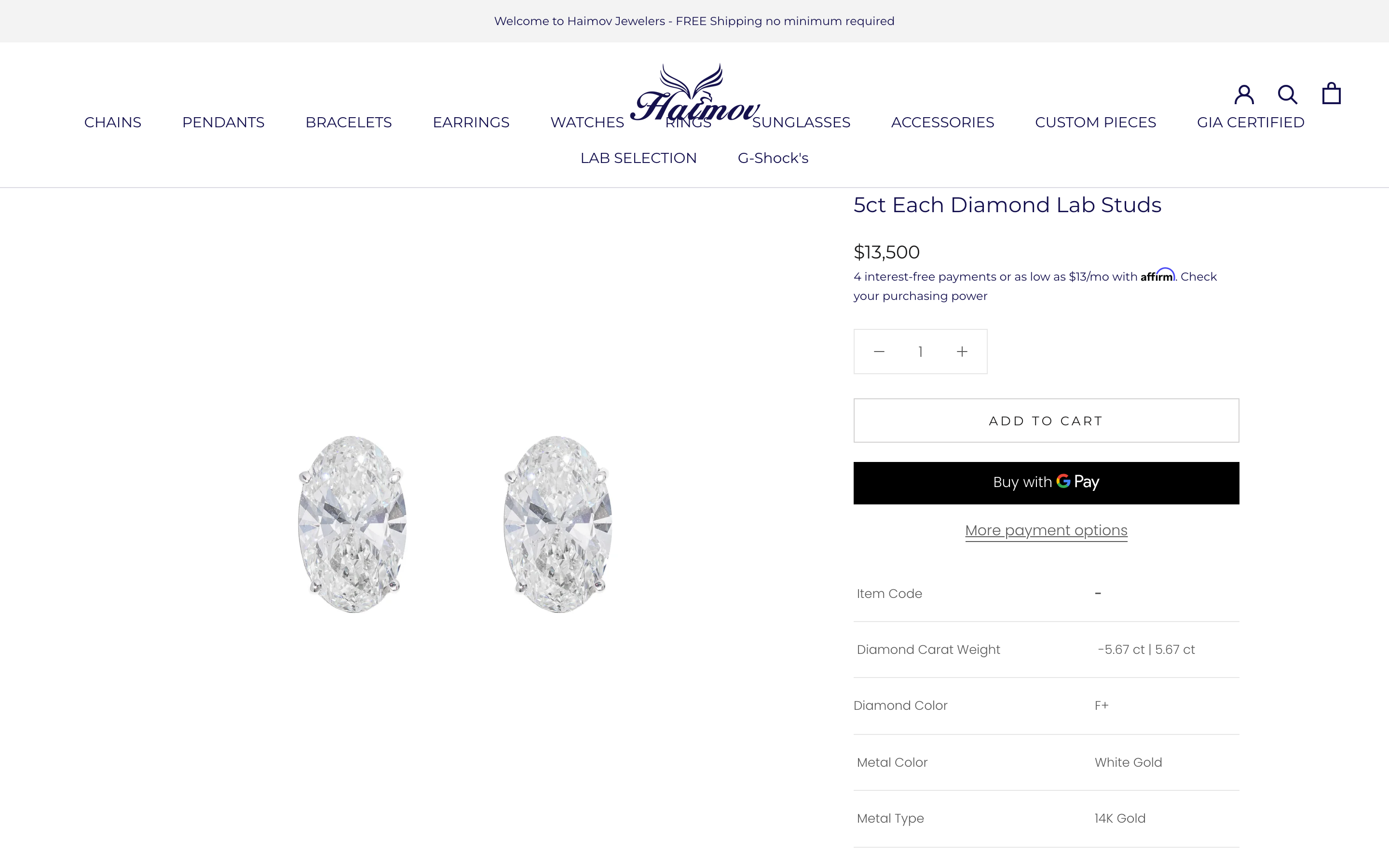 Haimov custom diamond earring builder showing carat weight and setting style options