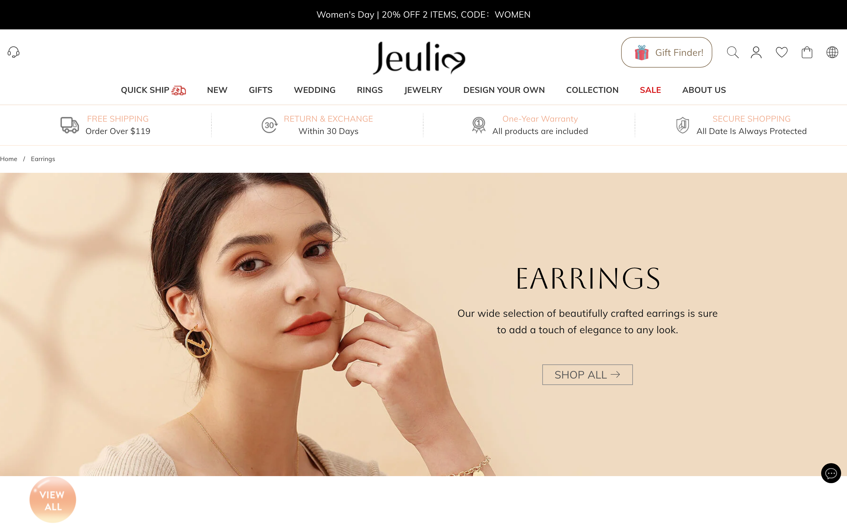 Jeulia gemstone earring collection showing stone selection and metal customization interface