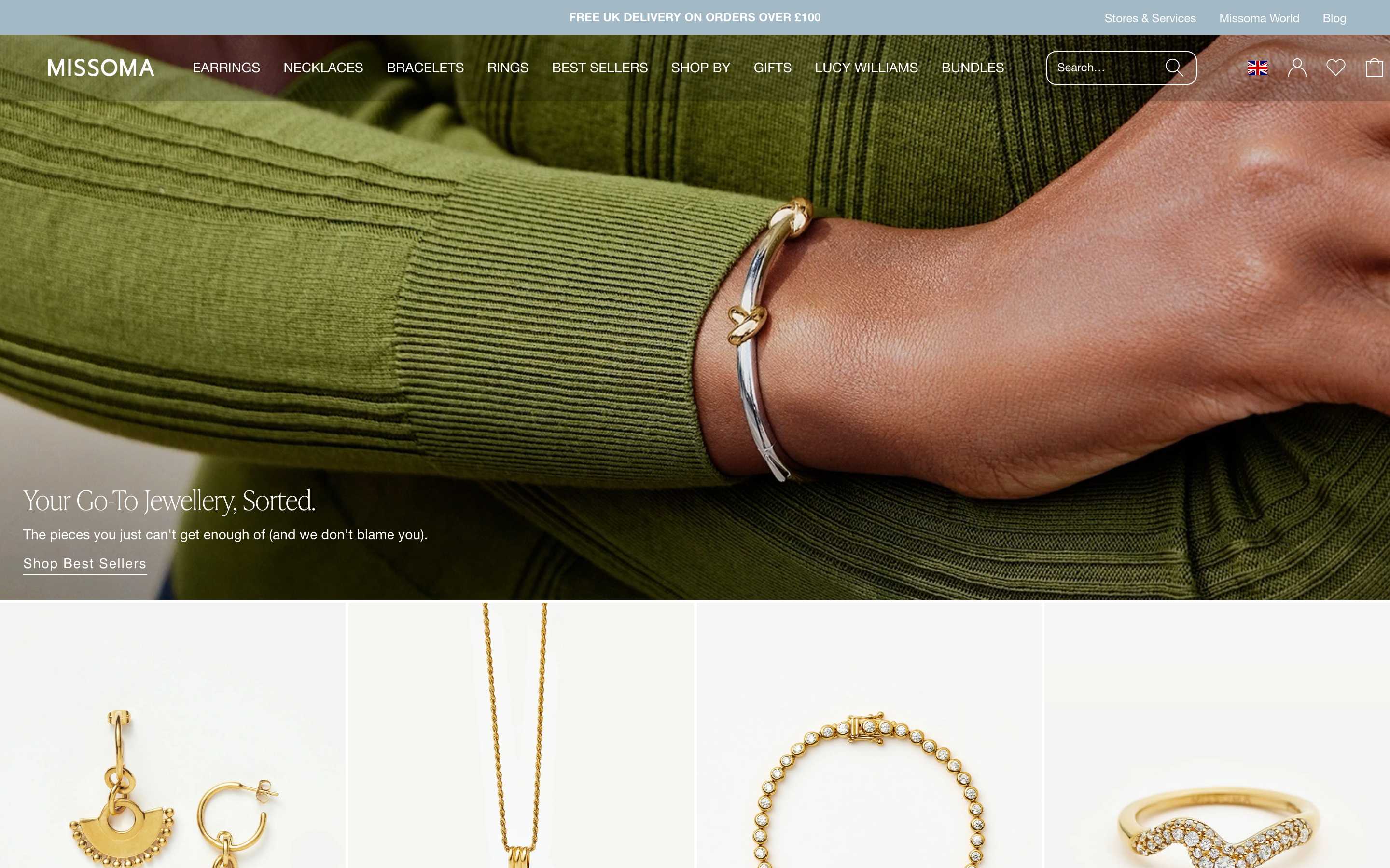Missoma contemporary jewelry featuring London-designed gold ear stacks and charm layering