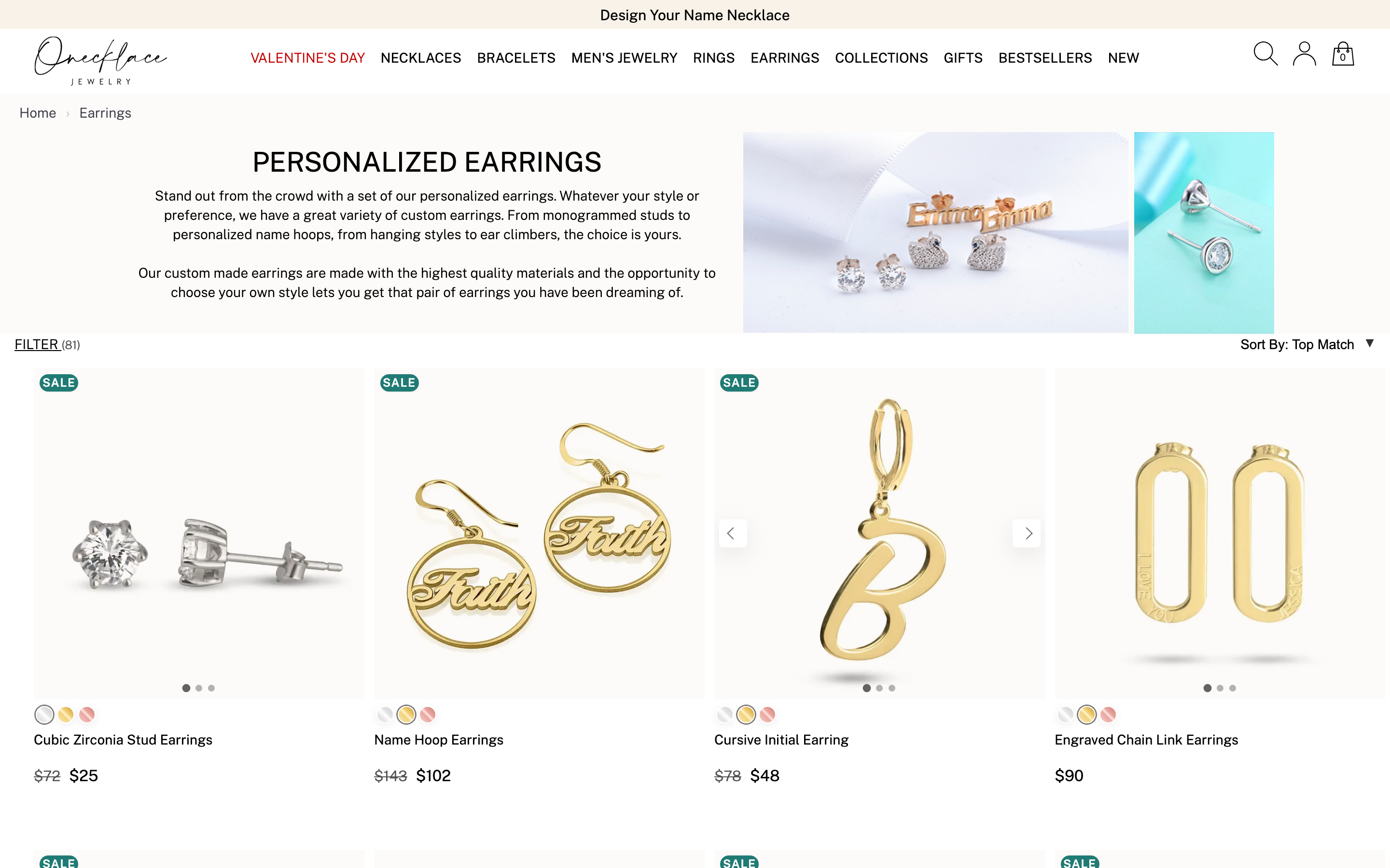 oNecklace name hoop earring customizer with font selection and metal choice options