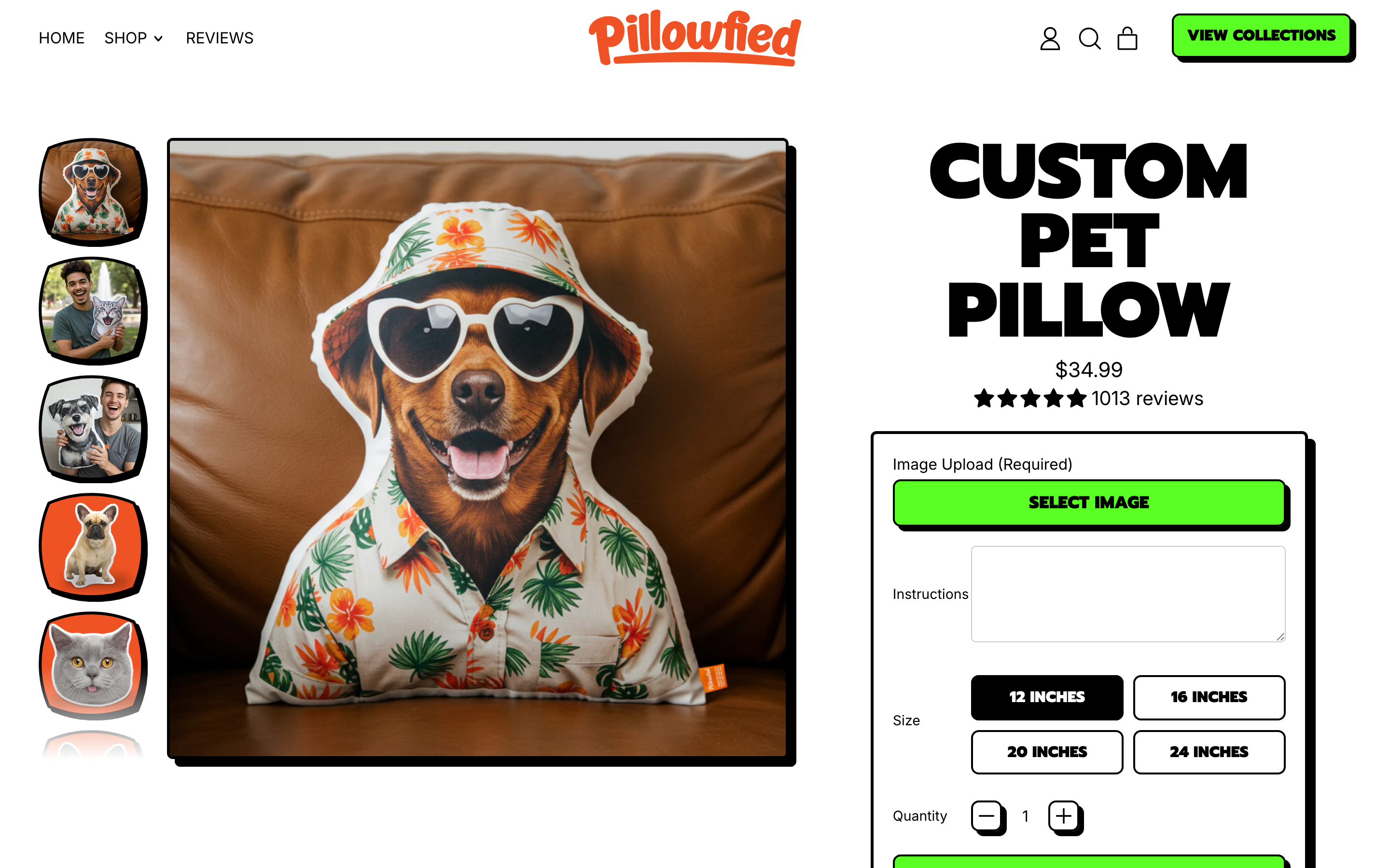 Personalized pillow store interface showing customization options, product previews, and ordering workflow