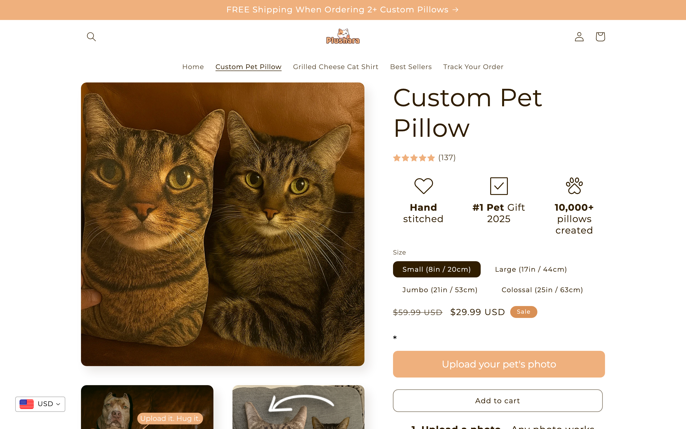 Personalized pillow store interface showing customization options, product previews, and ordering workflow