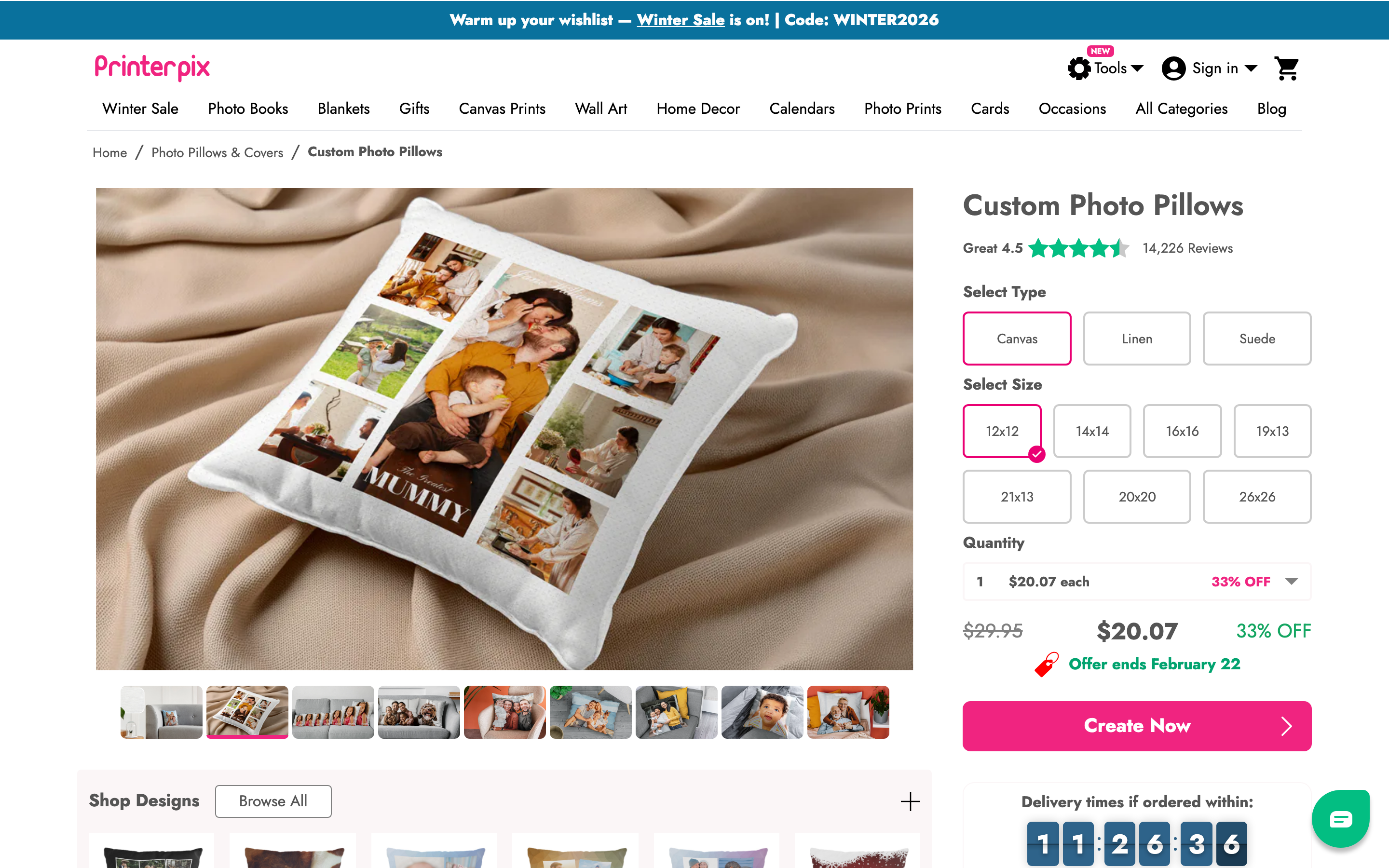 PrinterPix photo collage pillow designer with multiple layout options and instant preview functionality