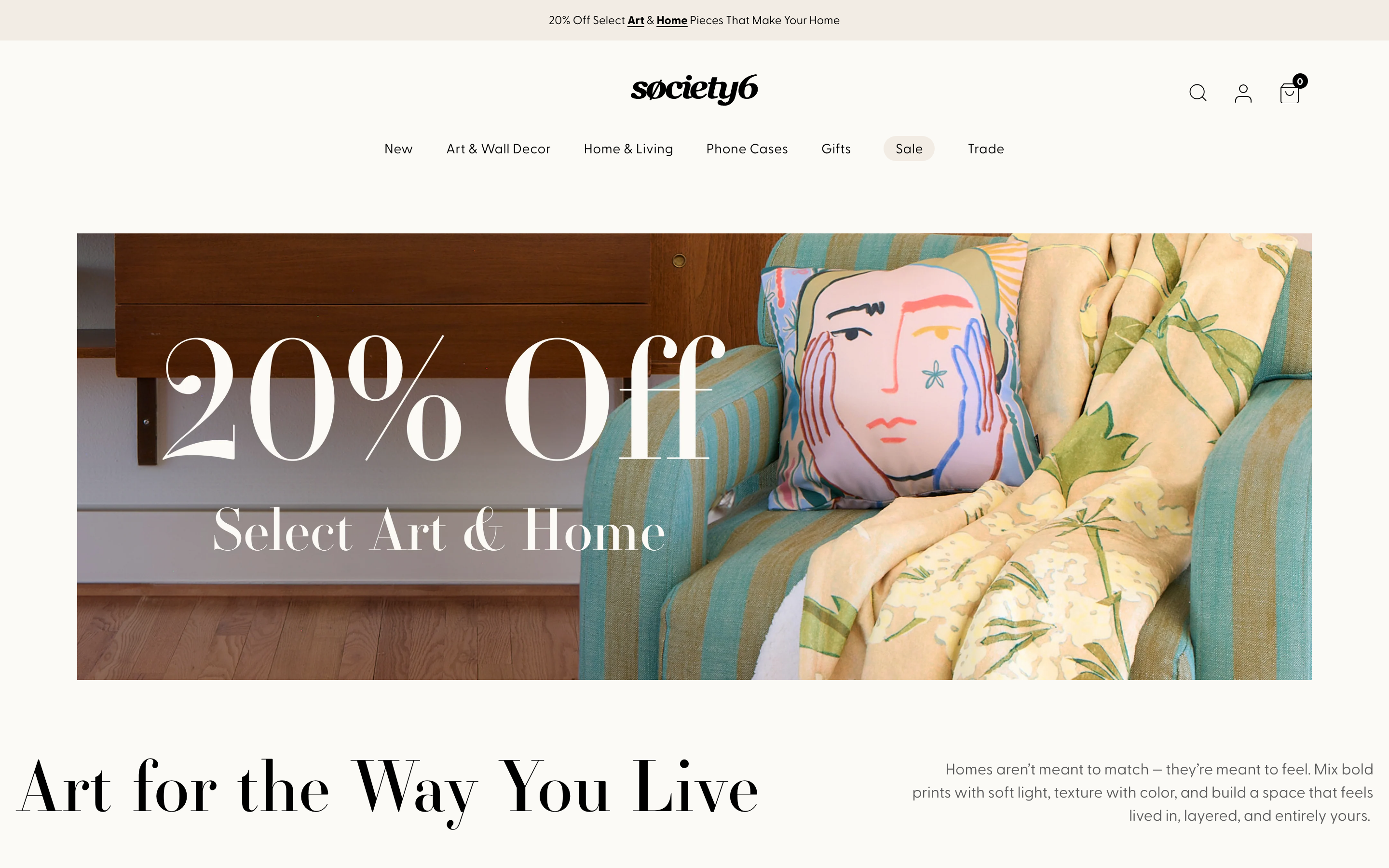 Society6 artist marketplace featuring designer pillow collections with independent artist collaborations and trendy patterns