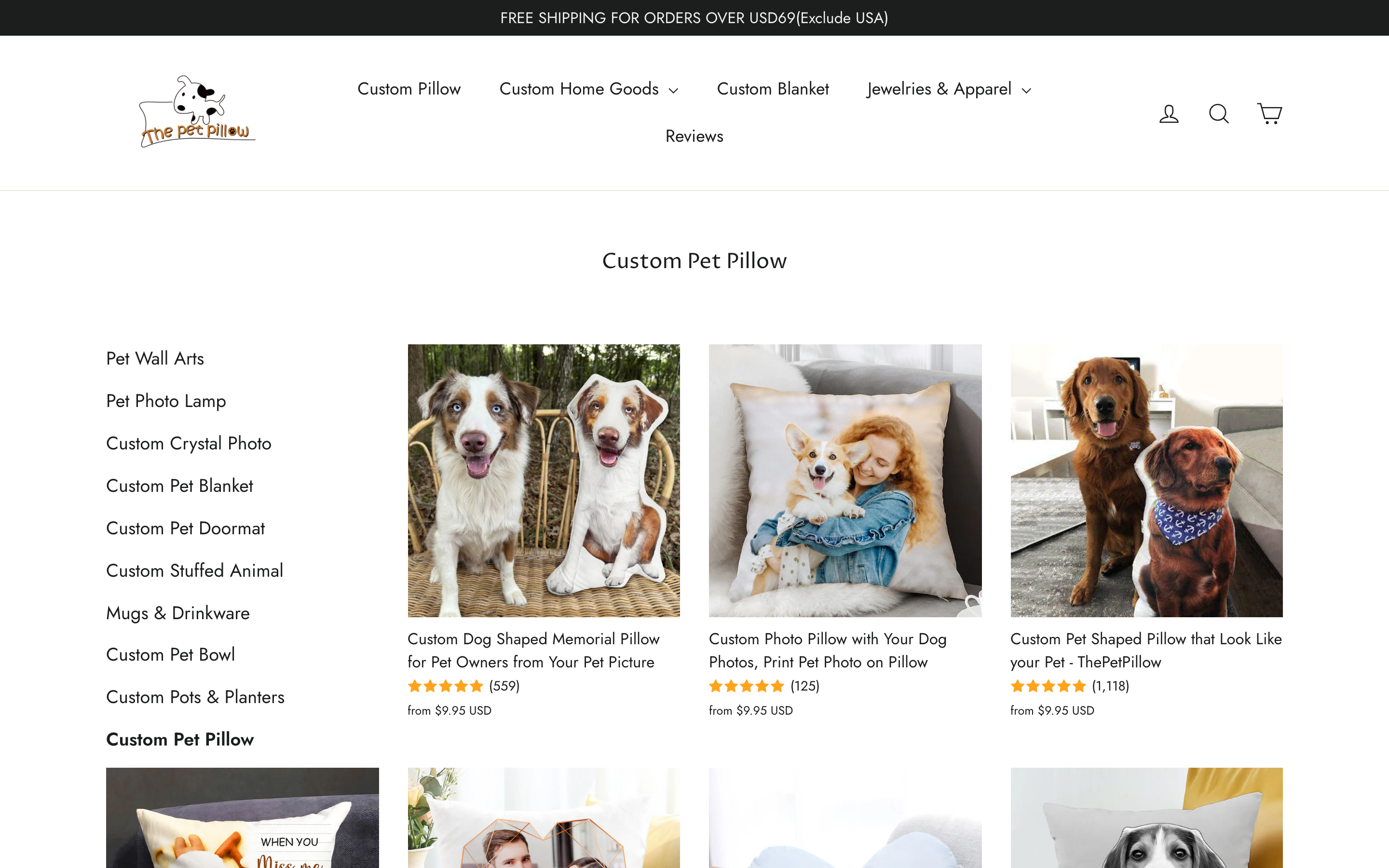 Personalized pillow store interface showing customization options, product previews, and ordering workflow